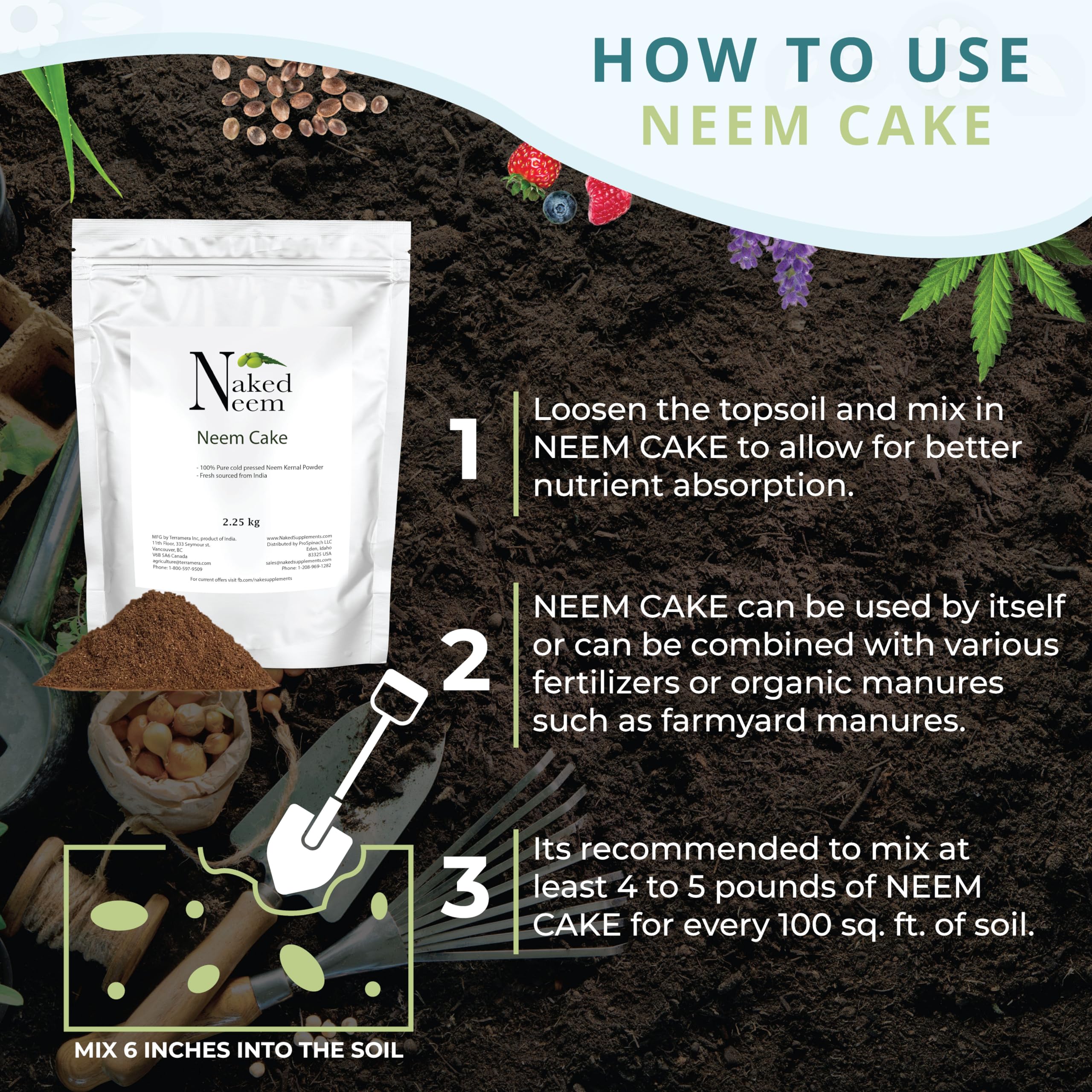 Organic Neem Cake Fertilizer 5 lb - Natural Plant Food for Vegetables, Flowers & Lawns - Ideal for Organic Gardening, Pest Control & Soil Enrichment