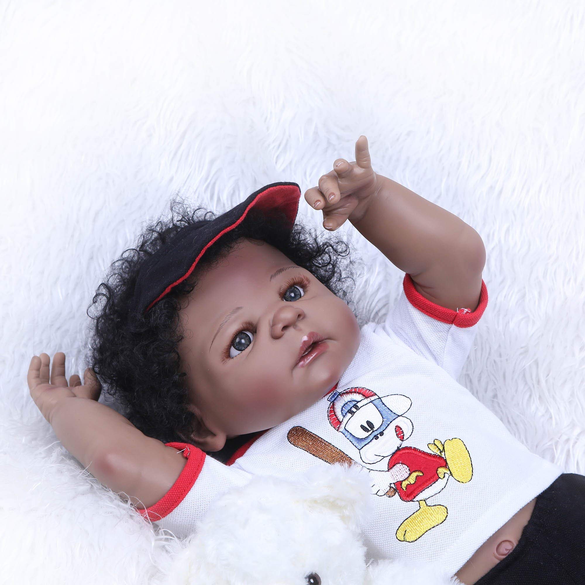 58cm Realistic African American Black Skin Reborn Baby Doll - Anatomically Correct Full Body Silicone Boy Doll with Outfits | Perfect for Collectors, Photography Props, and Therapy Use