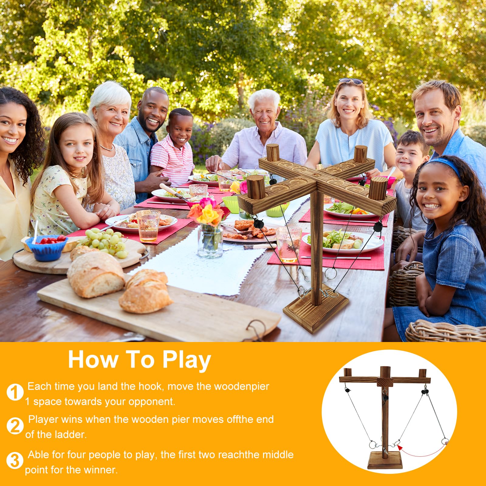 Premium Hook and Ring Toss Game for Adults - Large Ring on String Tabletop Game - Fun Bar, Family & Party Entertainment - Perfect for Indoor & Outdoor Gatherings, Backyard BBQs, and Game Nights