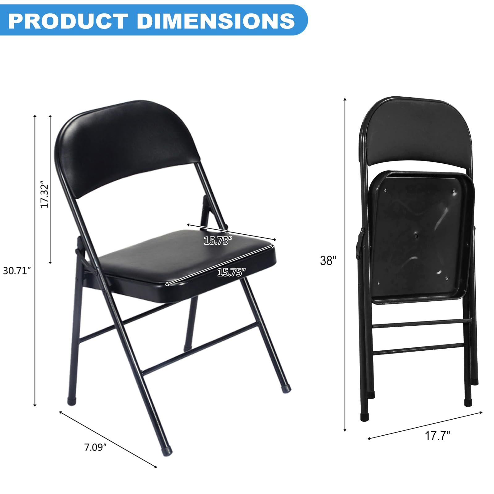 6 Pack Black Folding Chairs with Padded Seats - Heavy Duty Steel Frame Stackable Chairs for Wedding, Party, Office & Outdoor Events - 330lbs Capacity - Perfect for Home, Banquet Halls and Backyard Gatherings