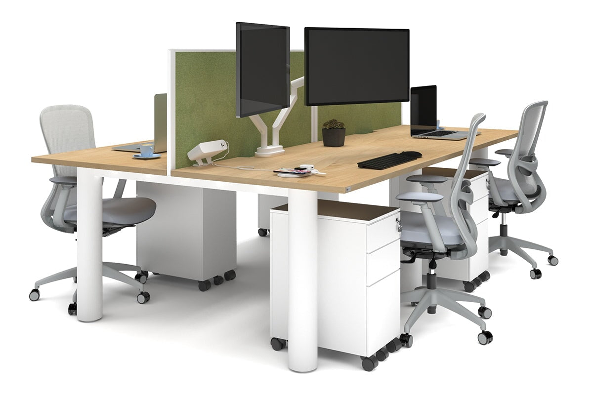 4-Person Office Workstation with Quadro Cylinder Legs - 1200L x 800W Desk with Cable Management Scallop for Modern Workspaces & Collaborative Office Environments