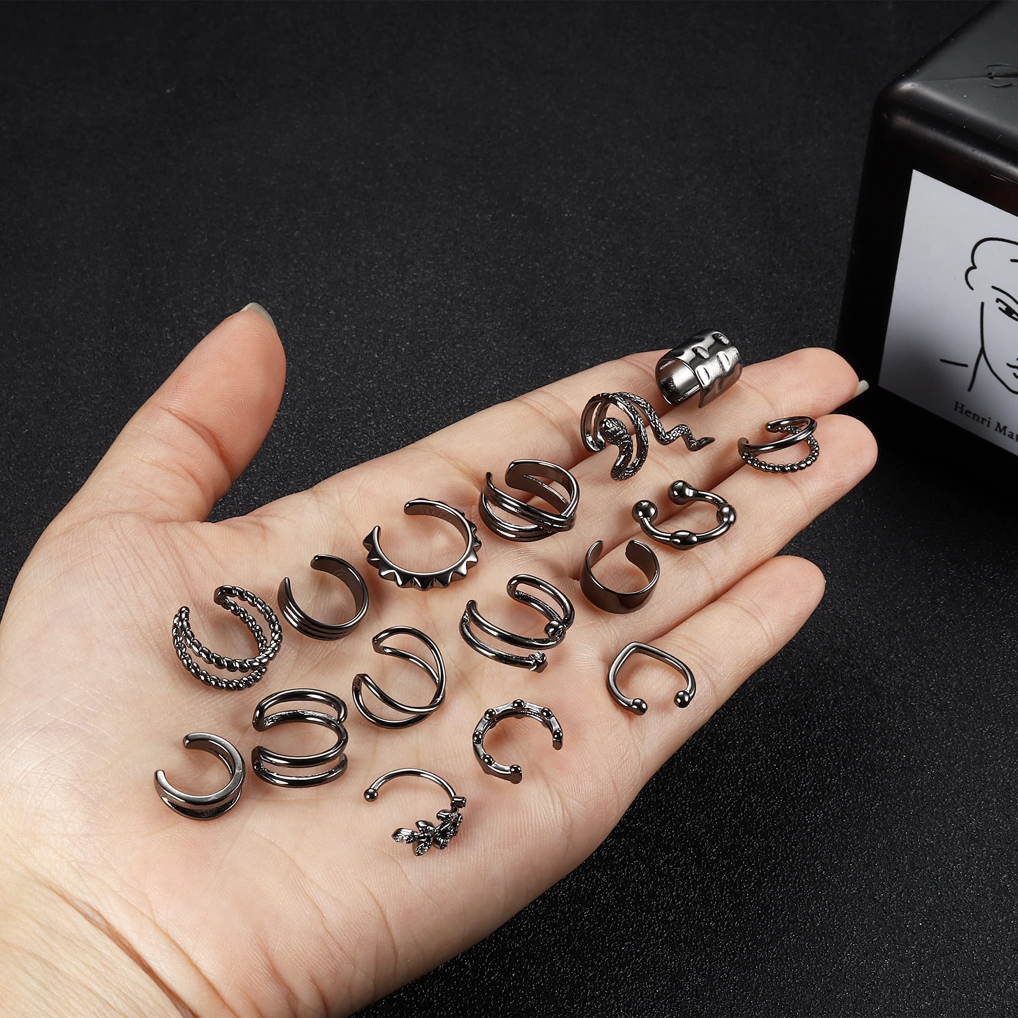 16Pcs Non-Piercing Ear Cuffs for Women & Men - Adjustable Clip-On Cartilage Helix Wrap Earrings Set | Perfect for Parties, Weddings & Everyday Fashion Accessories