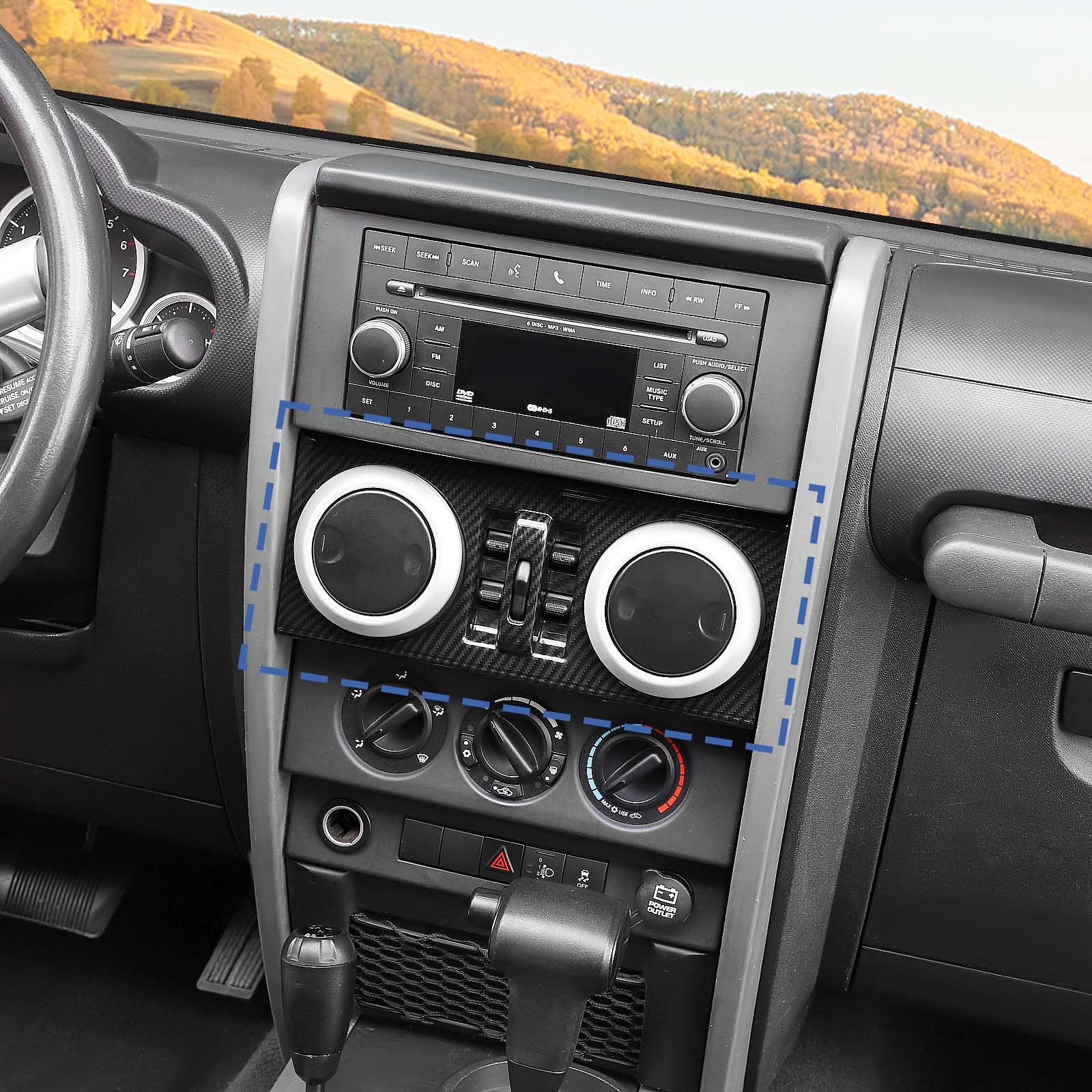 Jeep Wrangler JK JKU 2007-2010 Dashboard Center Control Panel Trim Cover - Black Carbon Fiber Grain Interior Accessories for 4-Door Models | Perfect for Off-Roading & Interior Upgrades