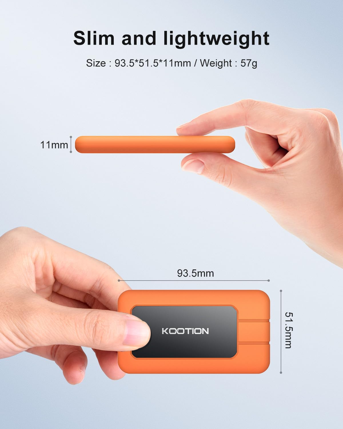 KOOTION 512GB Portable SSD - USB 3.2 Gen 2x2 External Solid State Drive with USB-C, Up to 2000MB/s, Shockproof & Protective Case - Orange | Perfect for Gaming, Photography, Video Editing & Data Backup