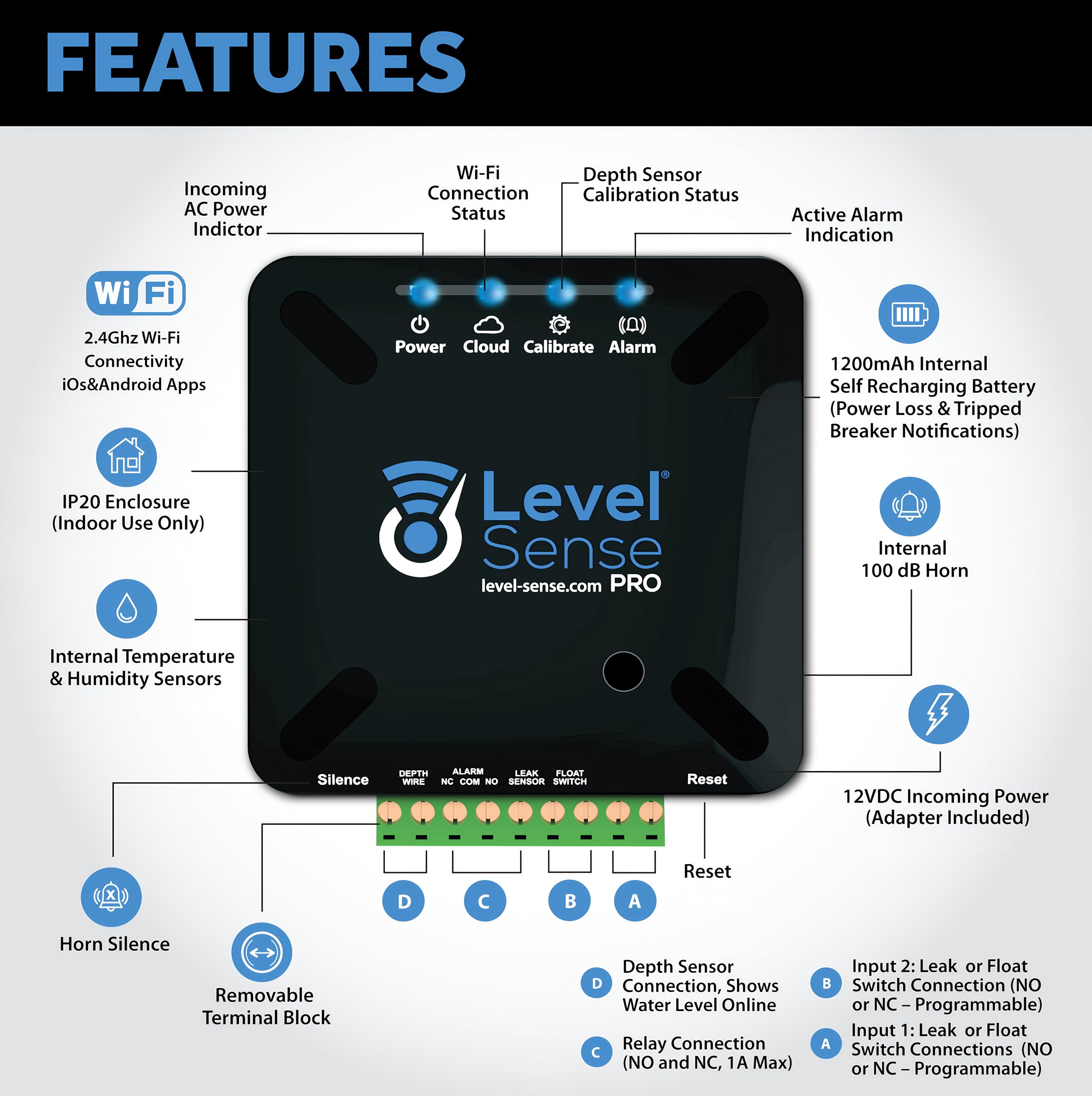 PRO Wi-Fi Enabled Sump Pump Alarm with High Water Alert, Leak Detection & Power Failure Alarm | WiFi Temperature & Water Sensor | Ideal for Basement Flood Prevention & Home Security