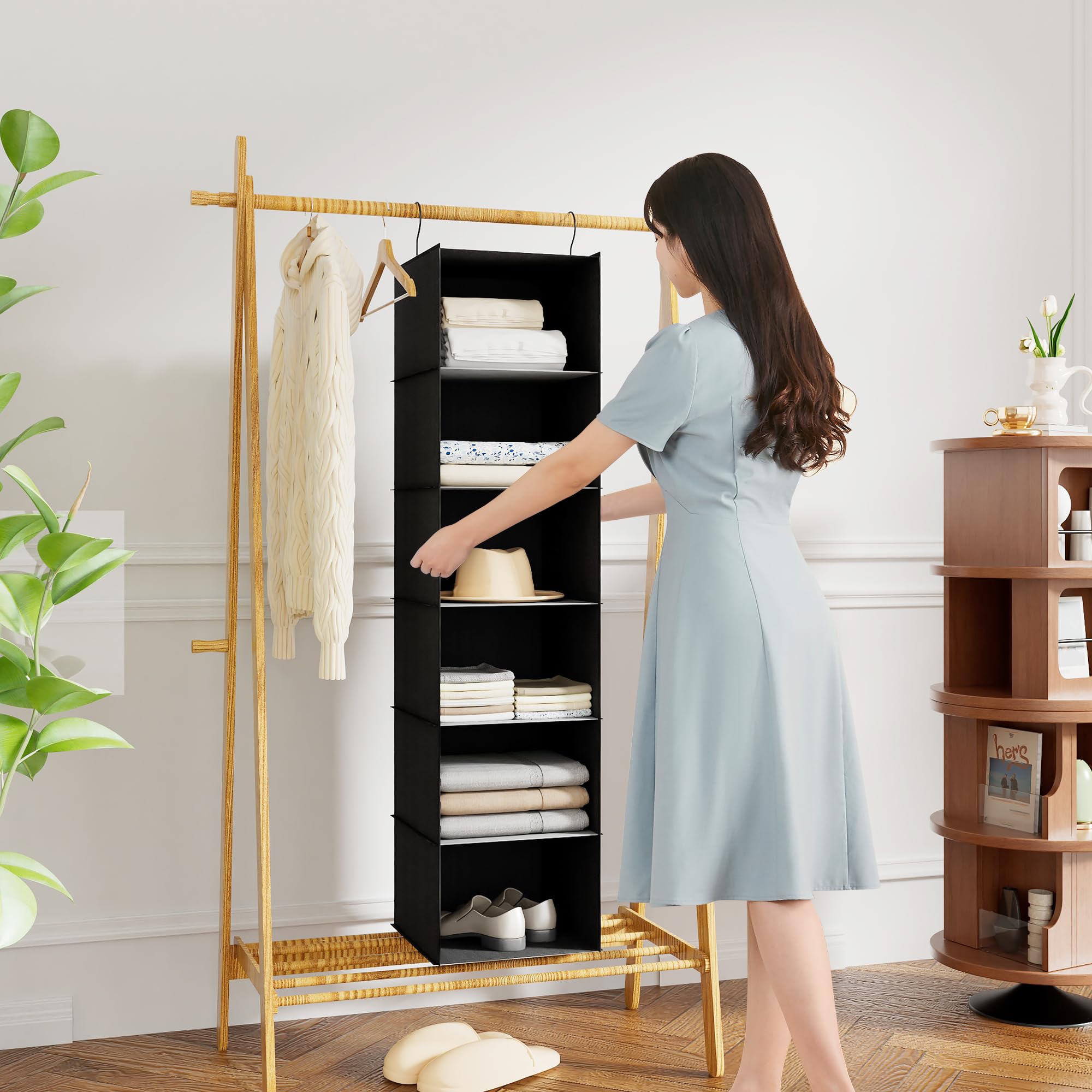 6-Shelf Hanging Closet Organizer for RV, Wardrobe & Nursery - Space Saving Storage Solution for Clothes, Toys & Camper Accessories - Perfect for Small Spaces, Baby Rooms & Travel Organization