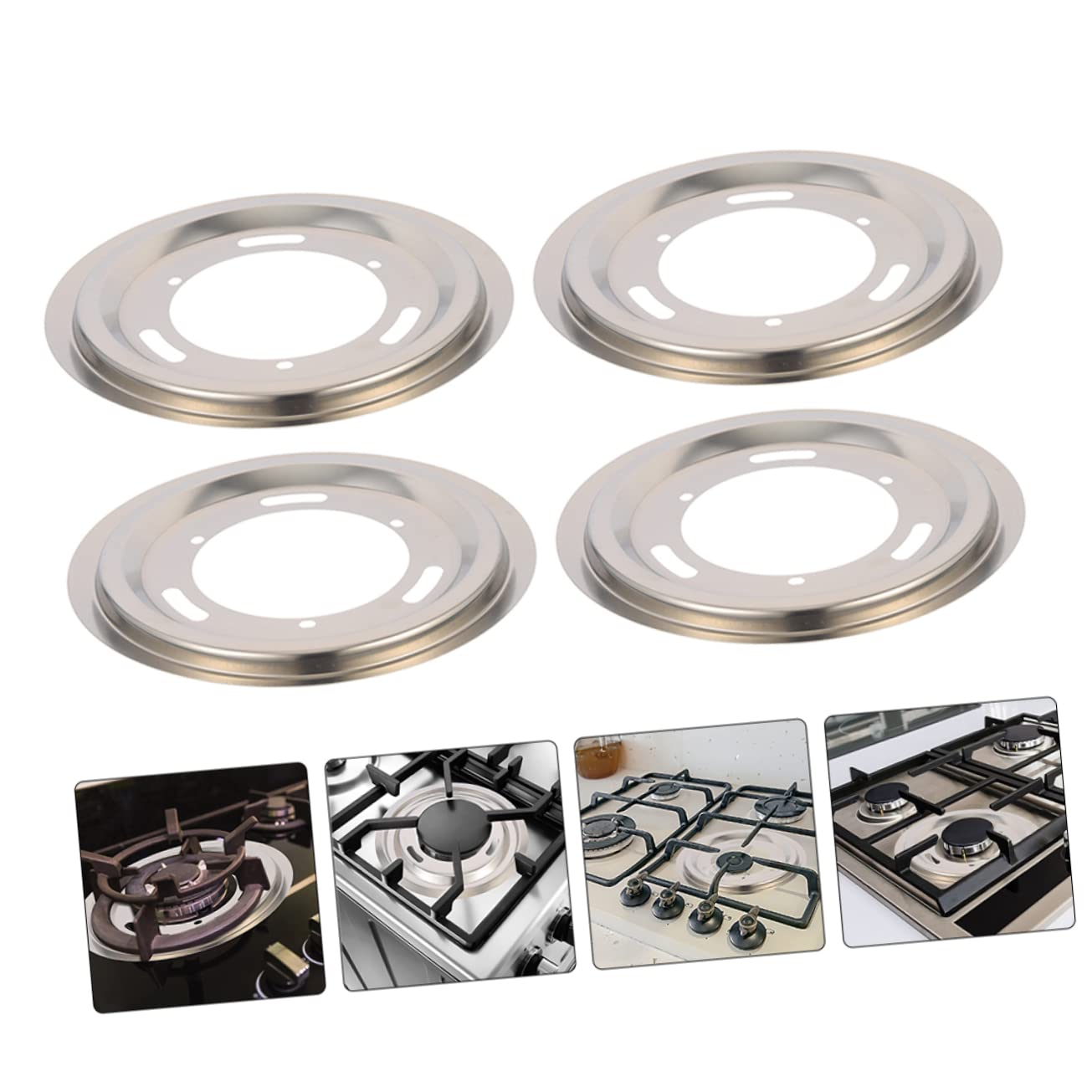 Angoily 4-Pack Stainless Steel Gas Stove Drip Trays - Heat-Resistant & Durable for Liquefied Gas Stoves, Countertop Cooking - Perfect for Kitchen, Camping & Outdoor BBQ Use