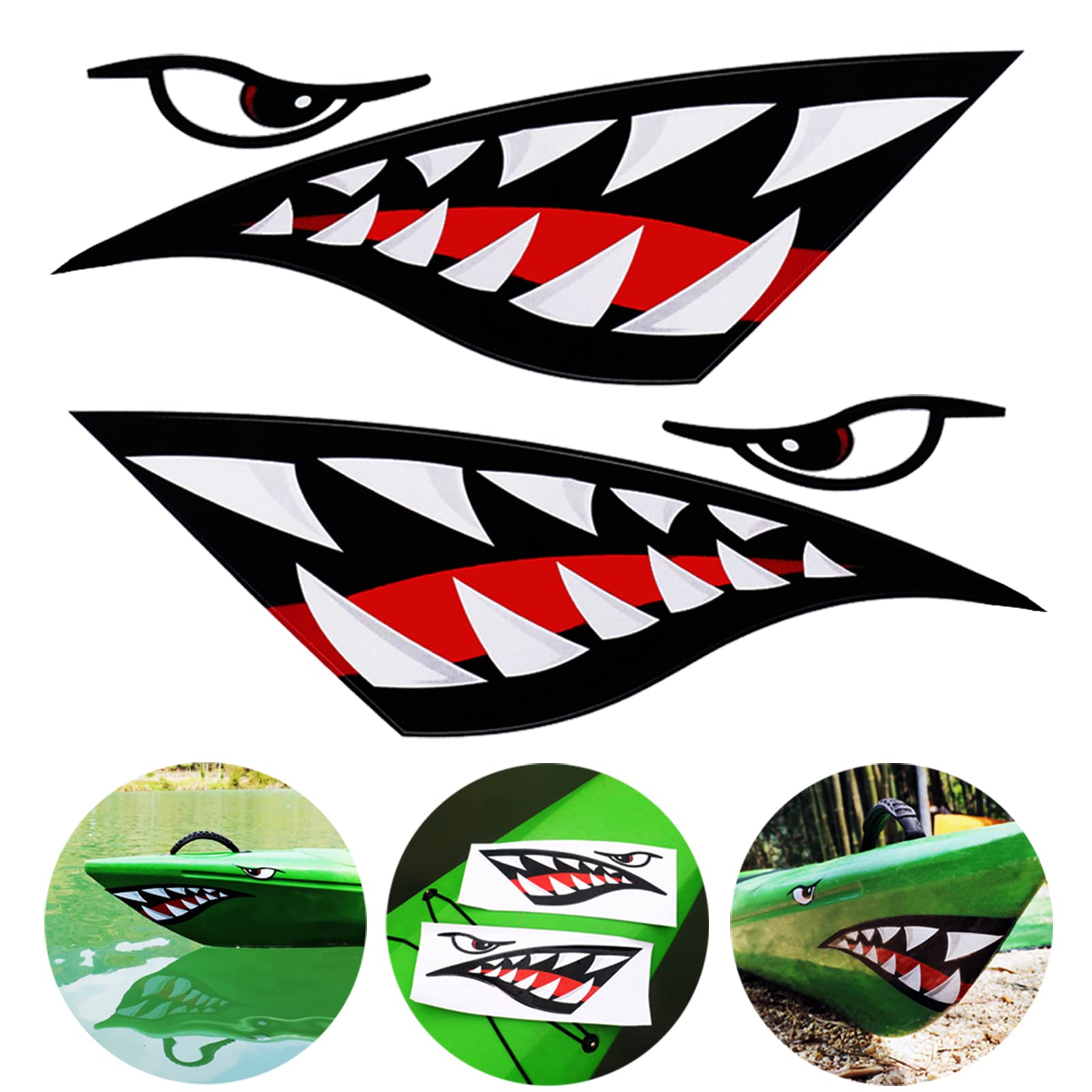 Shark Teeth Decals Sticker for Kayak Boat Fishing Canoe - Reflective Vinyl Graphics for Car Truck Accessories (2 Pack) - Perfect for Water Sports & Vehicle Customization