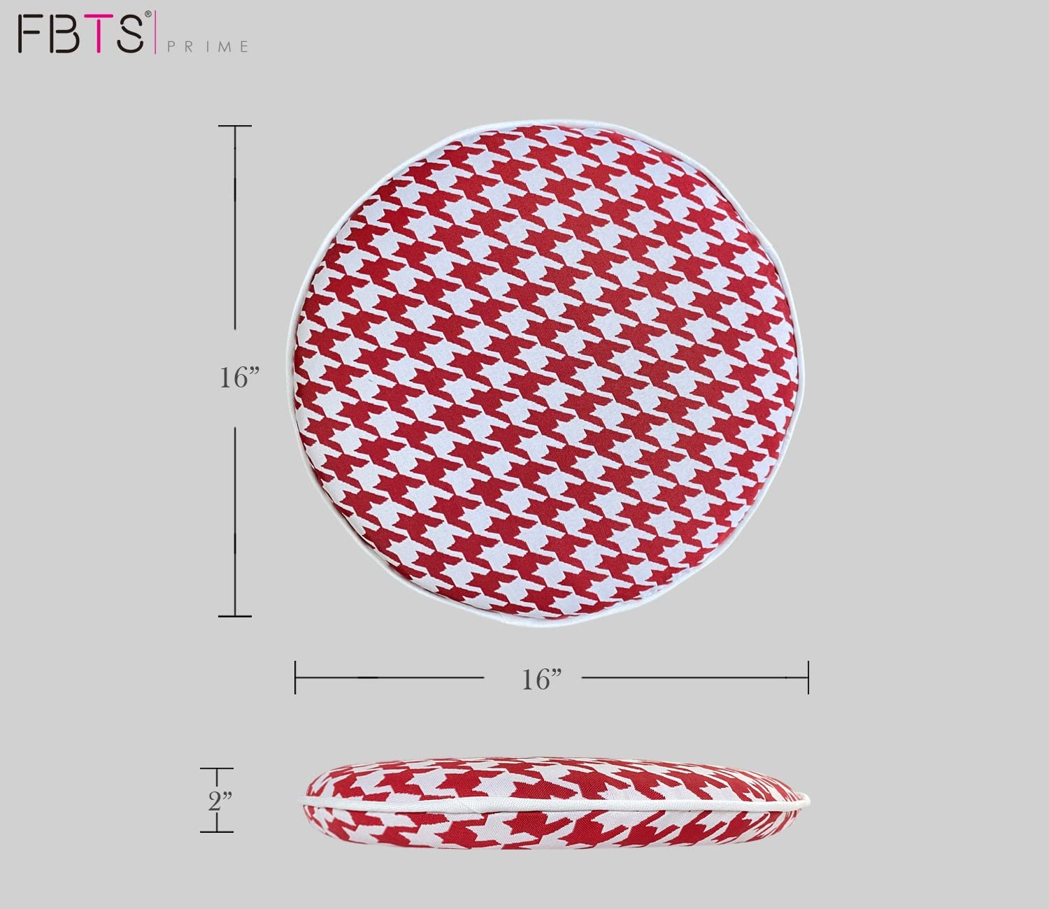 Premium Outdoor Bistro Chair Cushions Set of 2 - 16x16 Inch Red Houndstooth Round Seat Pads for Patio, Garden, and Deck Furniture - Waterproof & UV Resistant for All-Weather Use