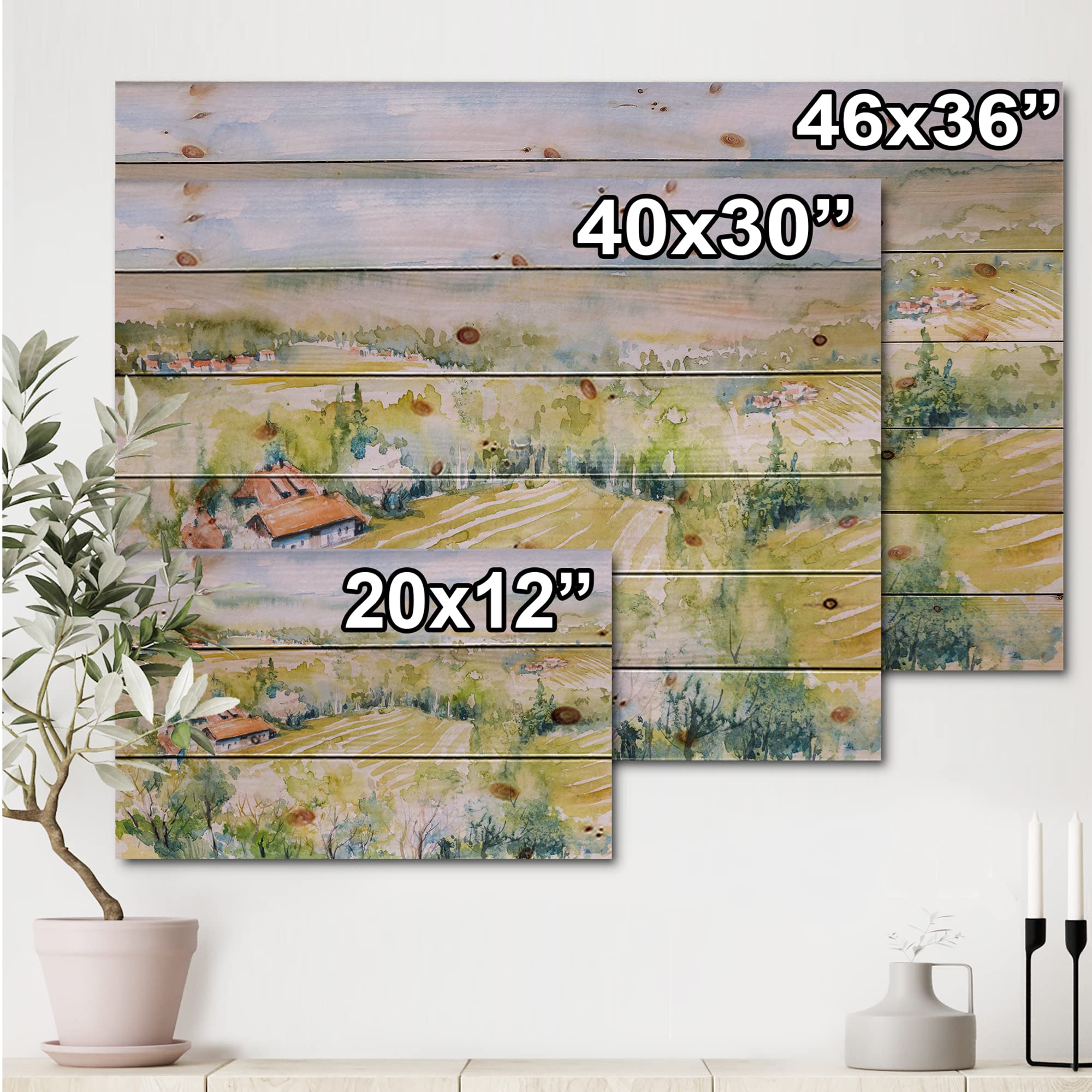 Blossoming Green Fields Countryside Wood Wall Decor - Yellow Wood Wall Art, Large Landscape Pine Wood Panels - Perfect for Living Room, Bedroom & Farmhouse Decor