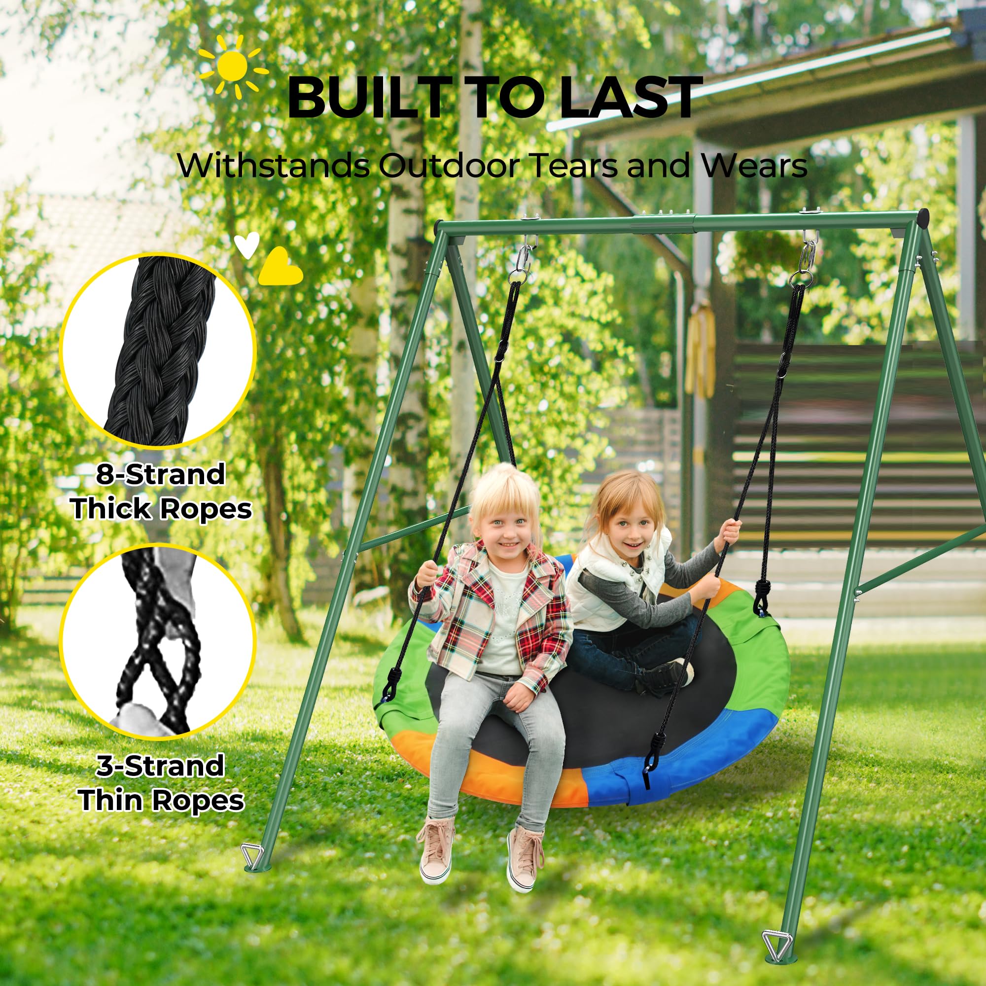 PACEARTH 440lbs Capacity Flying Saucer Swing Set with Heavy Duty A-Frame Metal Stand - Full Steel Construction for Kids Outdoor Play - Perfect for Backyard, Playground, Park & Garden Fun