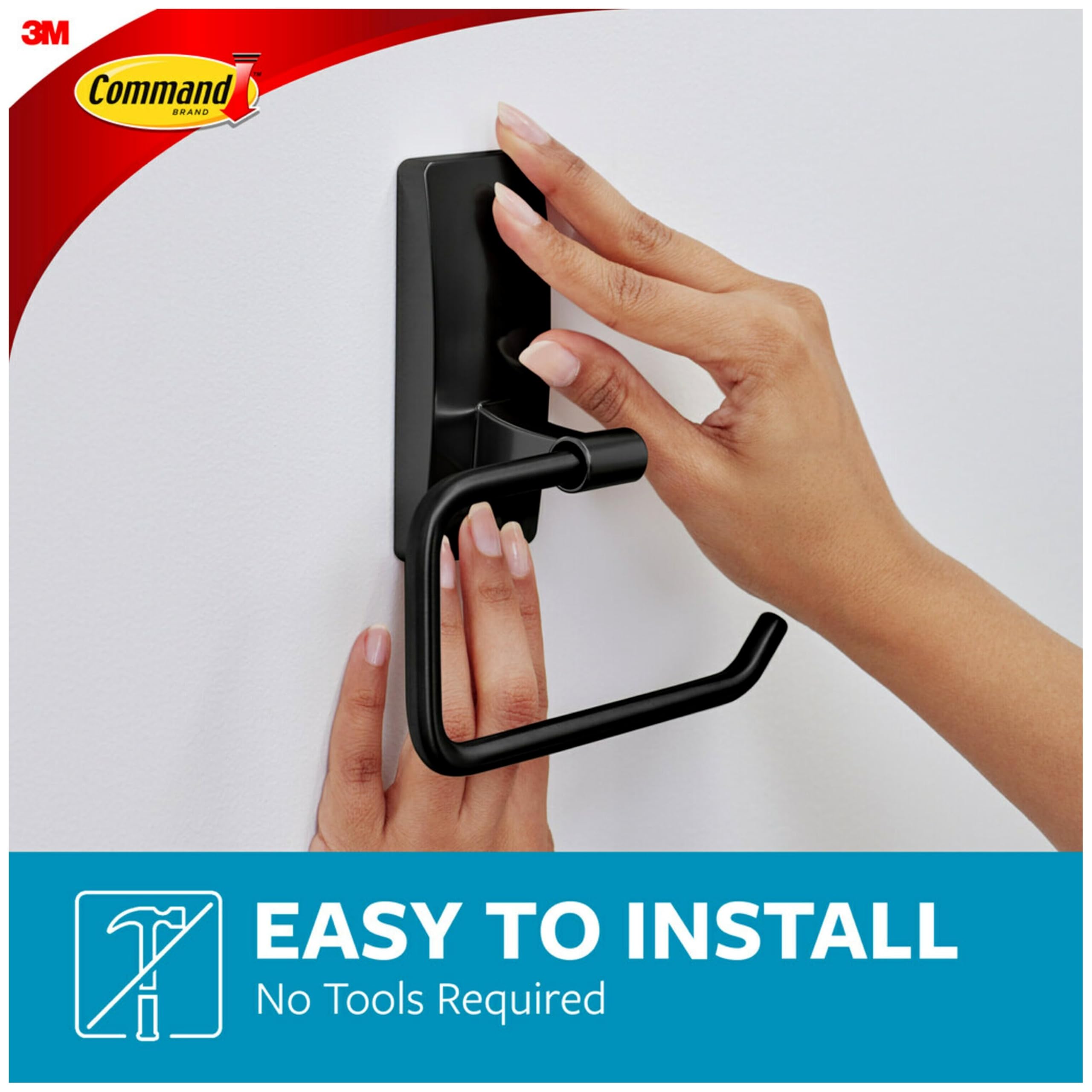 Command Toilet Paper Holder Matte Black - Rust-Resistant Bathroom Organizer with Waterproof Command Strips - Perfect for Small Bathrooms, Apartments & Dorm Rooms