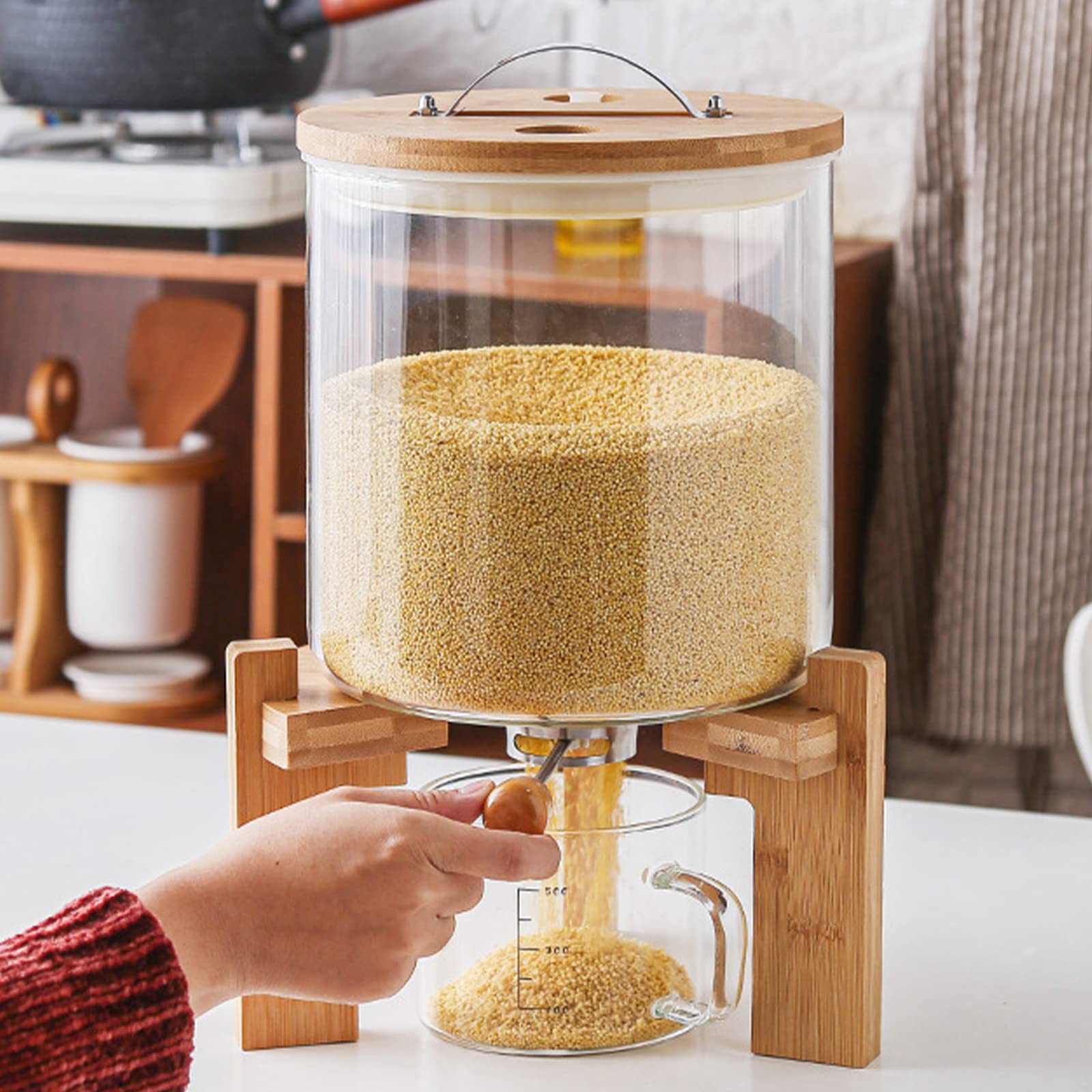 BPA-Free 5L Glass Food Storage Containers with Bamboo Lids - Airtight Cereal, Rice, Flour & Grain Dispenser with Measuring Cup - Perfect for Kitchen Pantry Organization & Bulk Food Storage