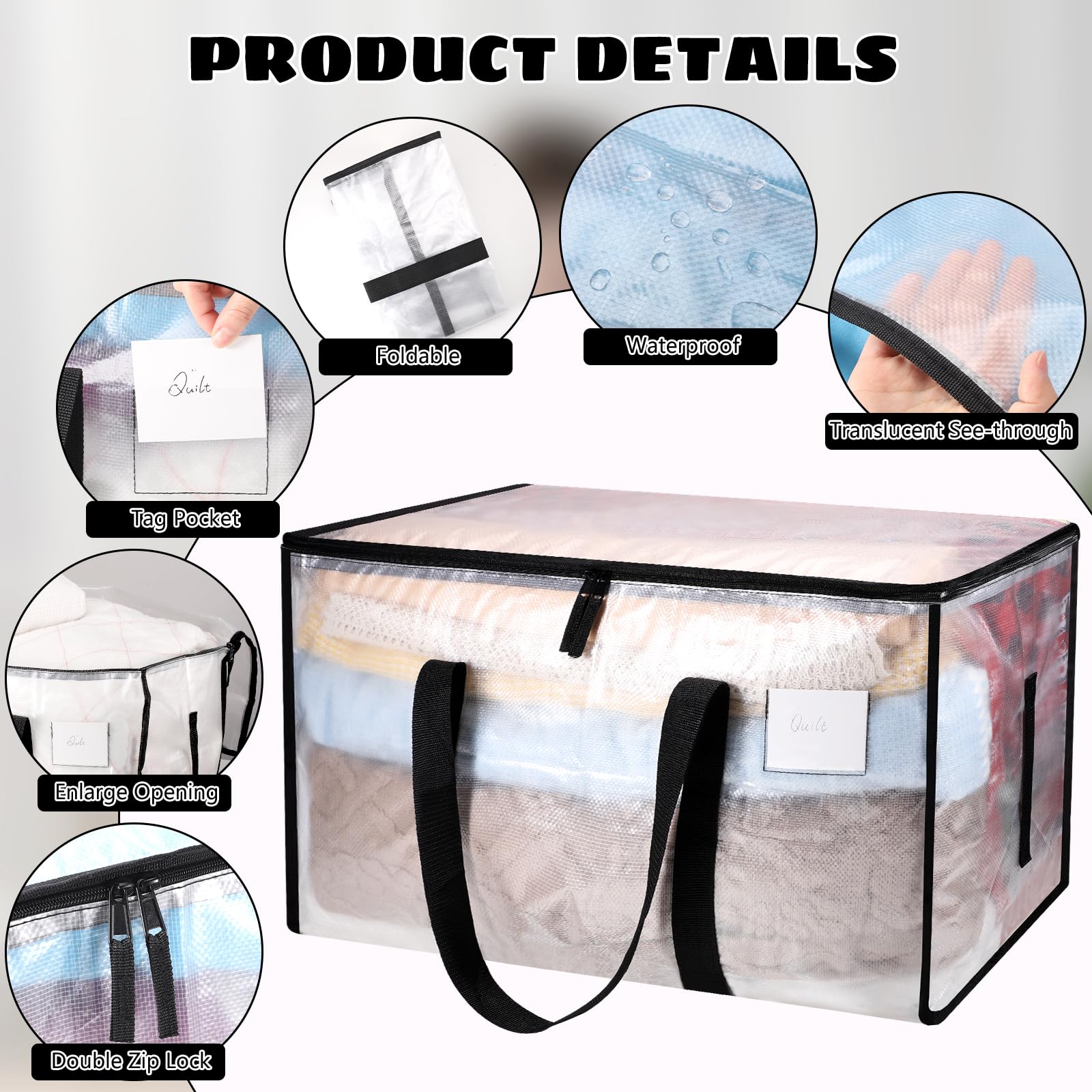 6 Pack Large Clear Heavy Duty Storage Bags with Zippers - Waterproof Moving Totes for Clothes, Bedding, Duvets & Toys - Perfect for Home Organization, Moving, Christmas Storage & Travel Packing