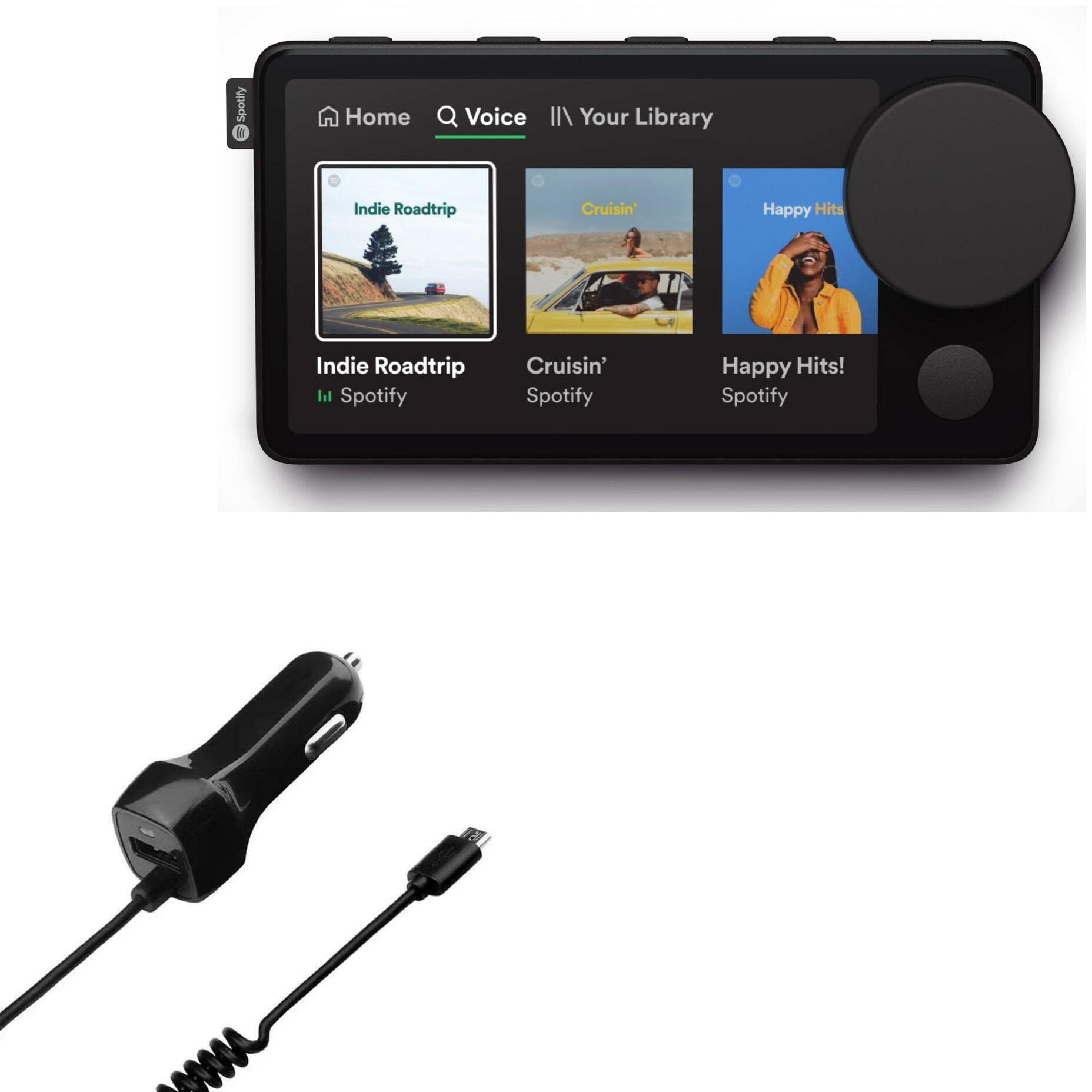 BoxWave Car Charger for Spotify Car Thing - Dual USB Port Car Charger with Built-in Cable - Fast Charging for Spotify Car Thing (Black) | Perfect for Road Trips & In-Car Music Streaming