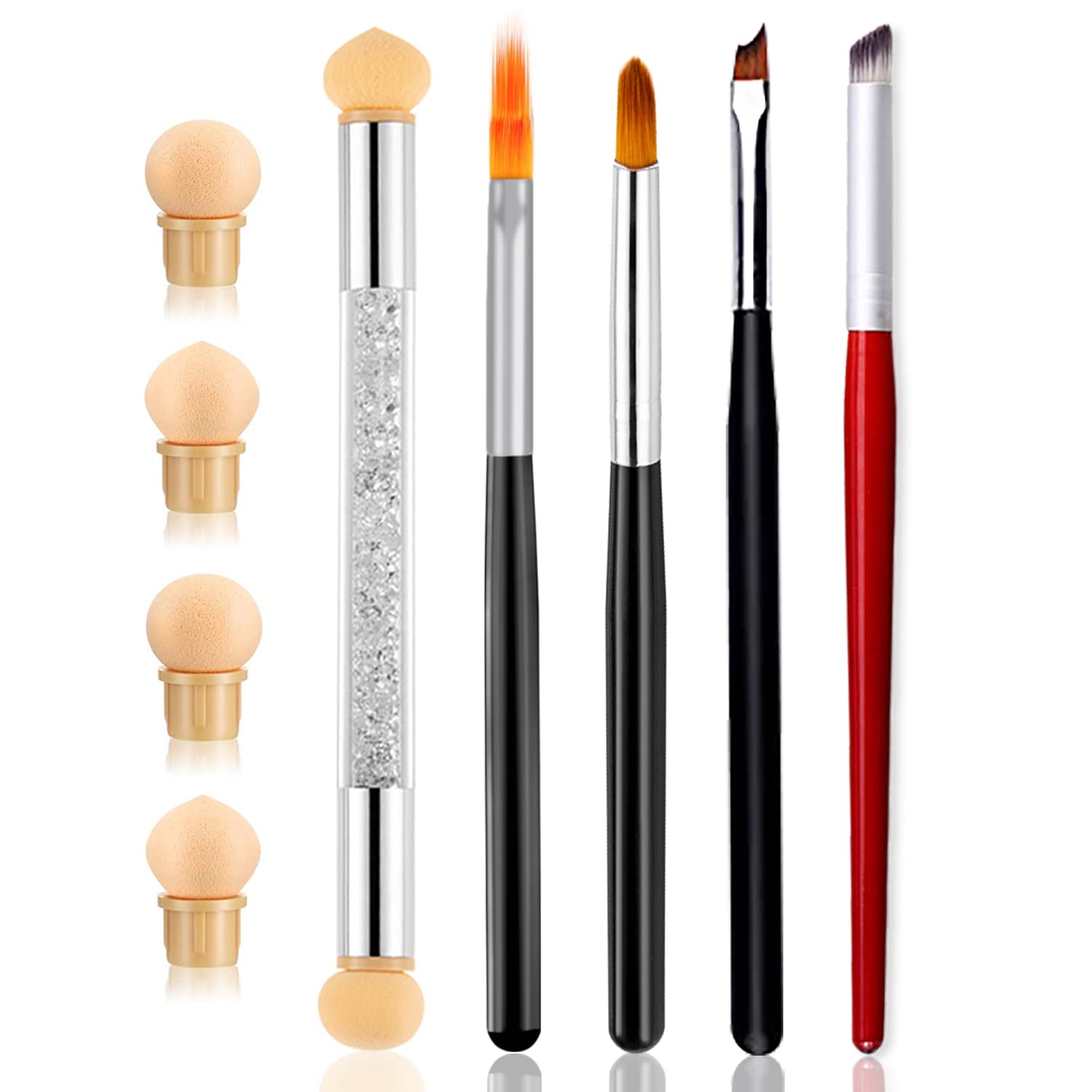 DANNEASY 6Pcs Professional Nail Art Brush Set - Ombre Brush, French Tip Brush, Nail Design Tools with 4 Replaceable Sponge Heads - Perfect for Salon, Home Manicure & DIY Nail Art