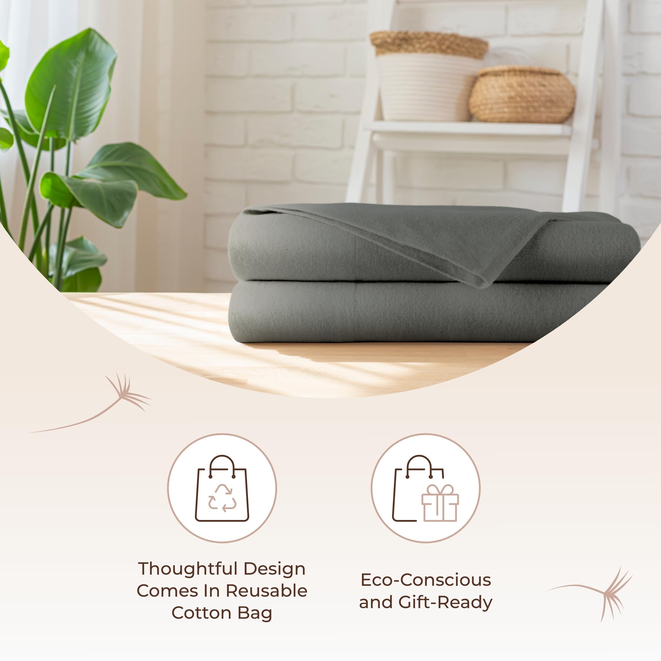 Organic Flannel Pillowcases Queen Size Set of 2 - 100% GOTS Certified Organic Cotton, Ultra Soft & Breathable, Premium Brushed Finish with Envelope Closure - Perfect for Cozy Winter Nights & Allergy Relief (Gray, Queen)