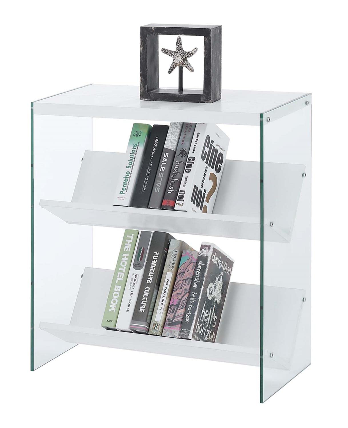 Convenience Concepts Soho Bookcase - White & Glass Shelving Unit for Home Office, Living Room & Bedroom Storage | Modern Bookshelf with Glass Doors