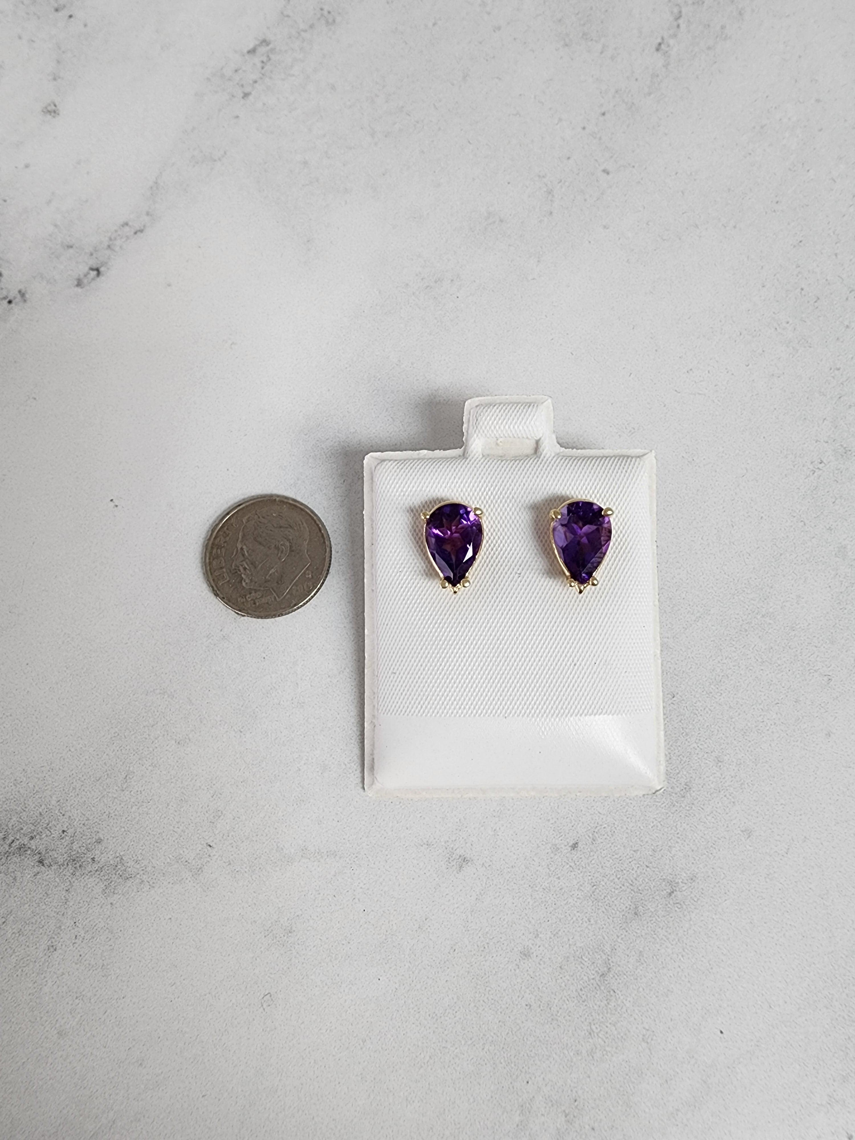 14K Yellow Gold Pear Shaped Amethyst Stud Earrings for Women - Elegant Purple Gemstone Jewelry Gift for Birthday, Anniversary & Special Occasions