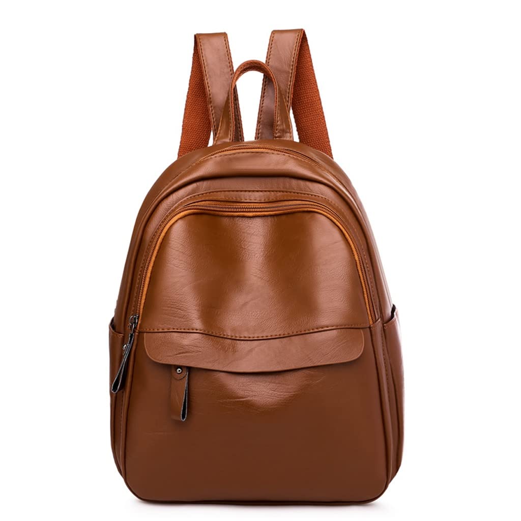 Women's Leather Backpack - Large Capacity Travel & Student Bag for Daily Use (Brown)