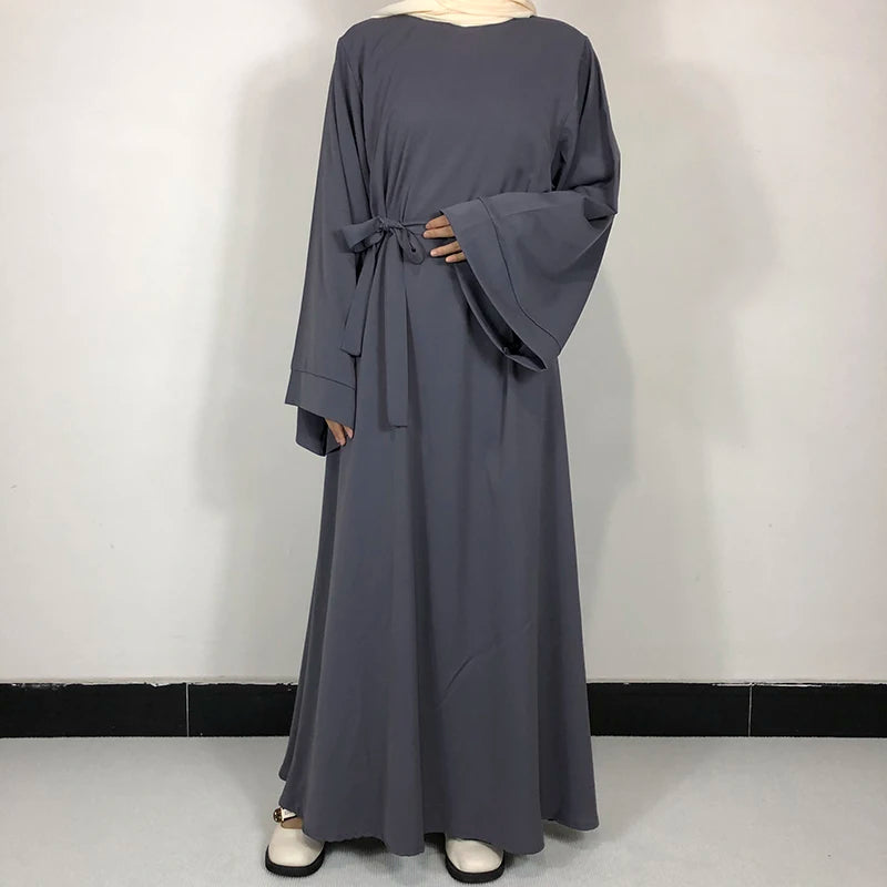 Basic Plain Nida Abaya with Free Belt - Modest Muslim Dress for Women - Perfect for Prayer, Eid, and Special Occasions