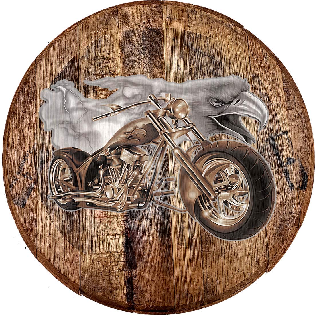 American Bald Eagle Whiskey Barrel Head Wall Decor - Rustic Bar Sign for Man Cave, Motorcycle Enthusiasts & Road Trip Lovers - Perfect for Home, Garage, or Pub Decor
