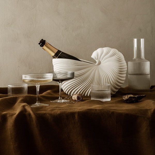 FERM LIVING Ripple Low Glasses Set of 4 - Smoked Grey Modern Drinking Glasses for Water, Juice & Cocktails - Perfect for Home Bar, Dinner Parties & Everyday Use