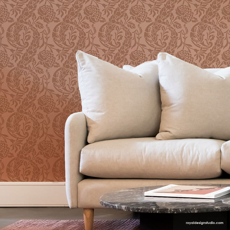 Saxony Damask Wall Stencil - DIY Home Decor Painting Template for Living Room, Bedroom, and Accent Walls - Reusable & Easy to Use for Creative Wall Designs