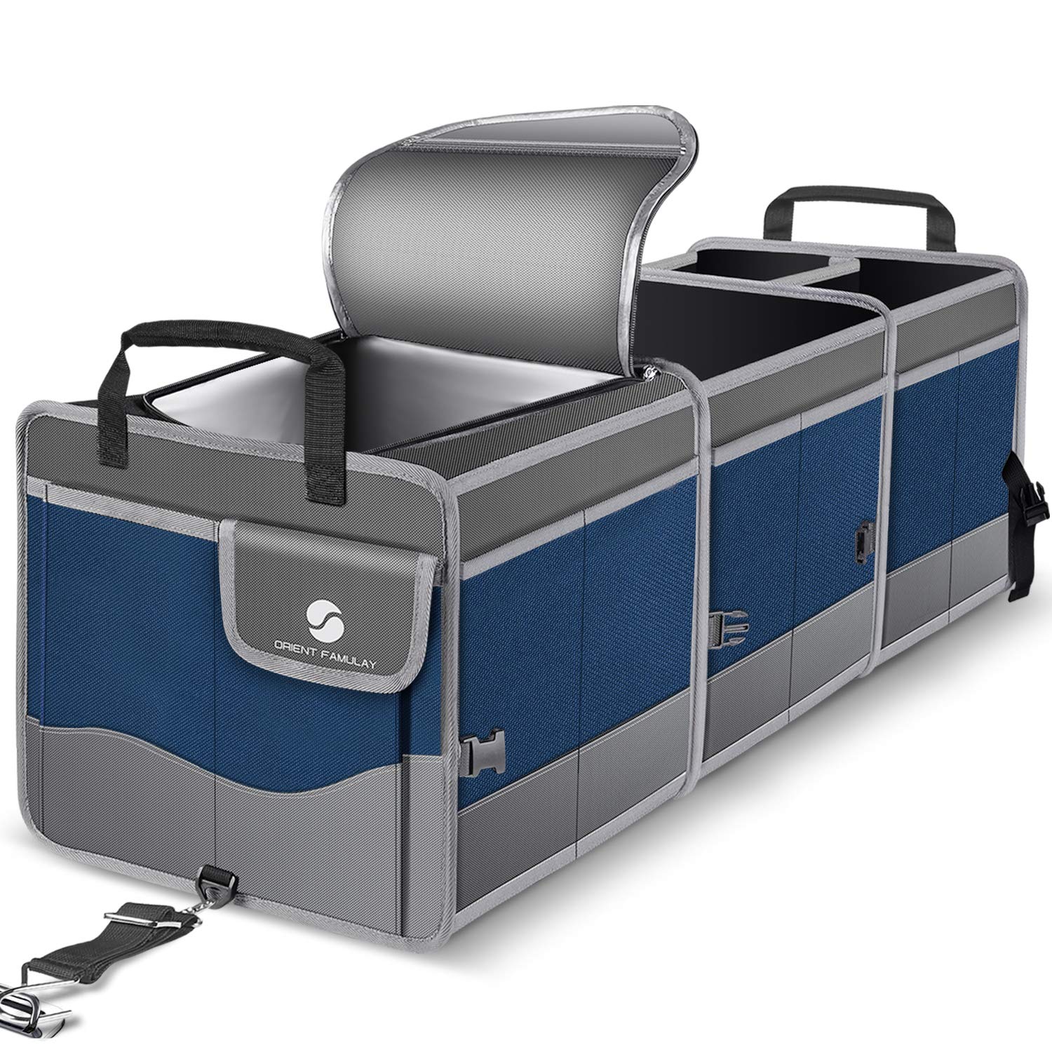 Collapsible Trunk Organizer with Cooler - Large Waterproof Car Storage Container with Non-Slip Bottom & Multi-Compartment Design for Sedan, SUV, Truck, Van (Blue) | Perfect for Groceries, Road Trips & Vehicle Organization