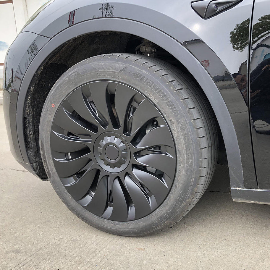 Tesla Model 3/Y Überturbine Style Wheel Covers - 18/19 Inch Alloy Wheel Protectors (Matte Black, 4-Piece Set) 2017+ | Perfect for Road Trips & Daily Commuting