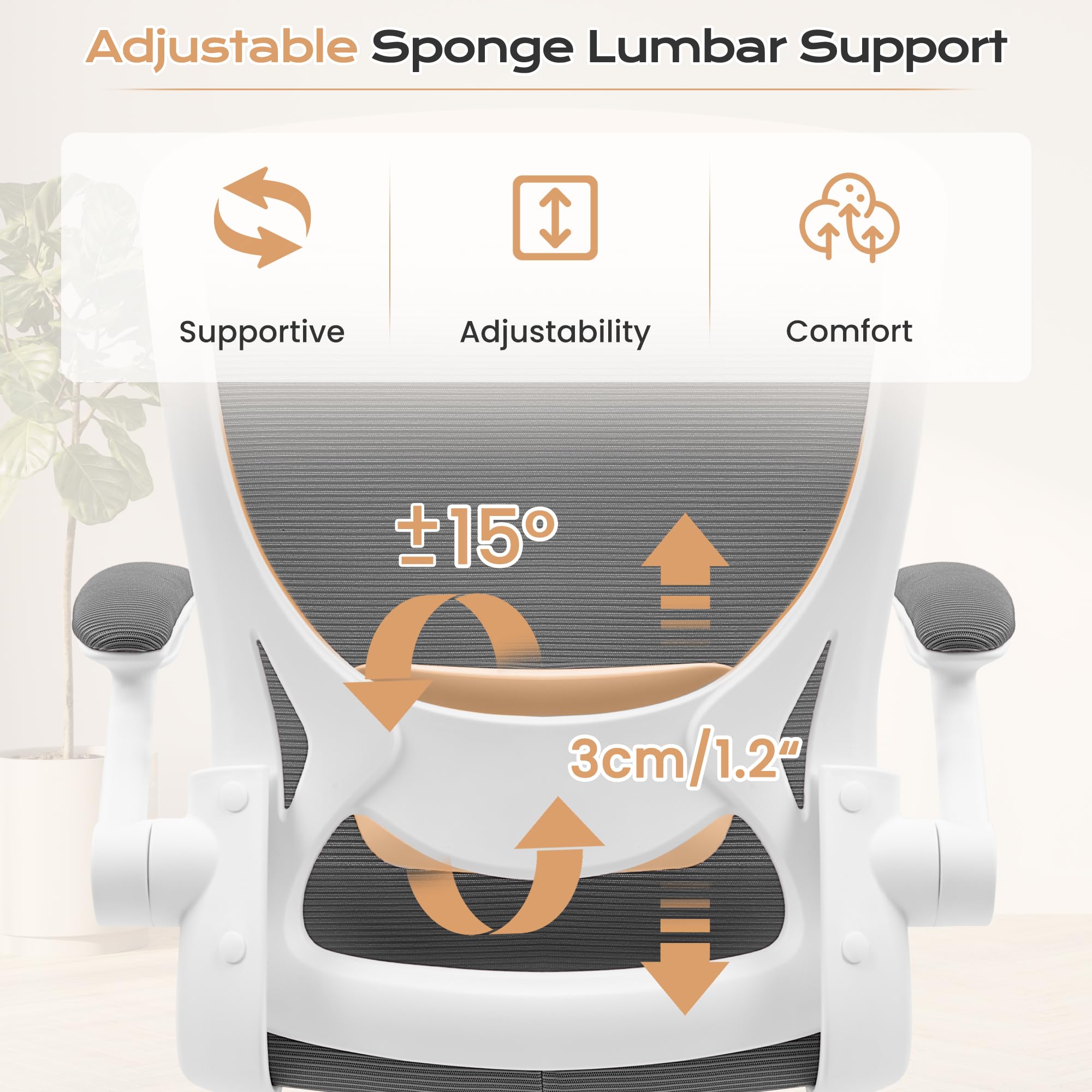 KERDOM Ergonomic Office Chair with Lumbar Support - Adjustable Height Mesh Computer Chair with Wheels & Flip-Up Arms - Swivel Task Chair for Home, Gaming & Workspaces - Perfect for Long Hours of Work or Gaming
