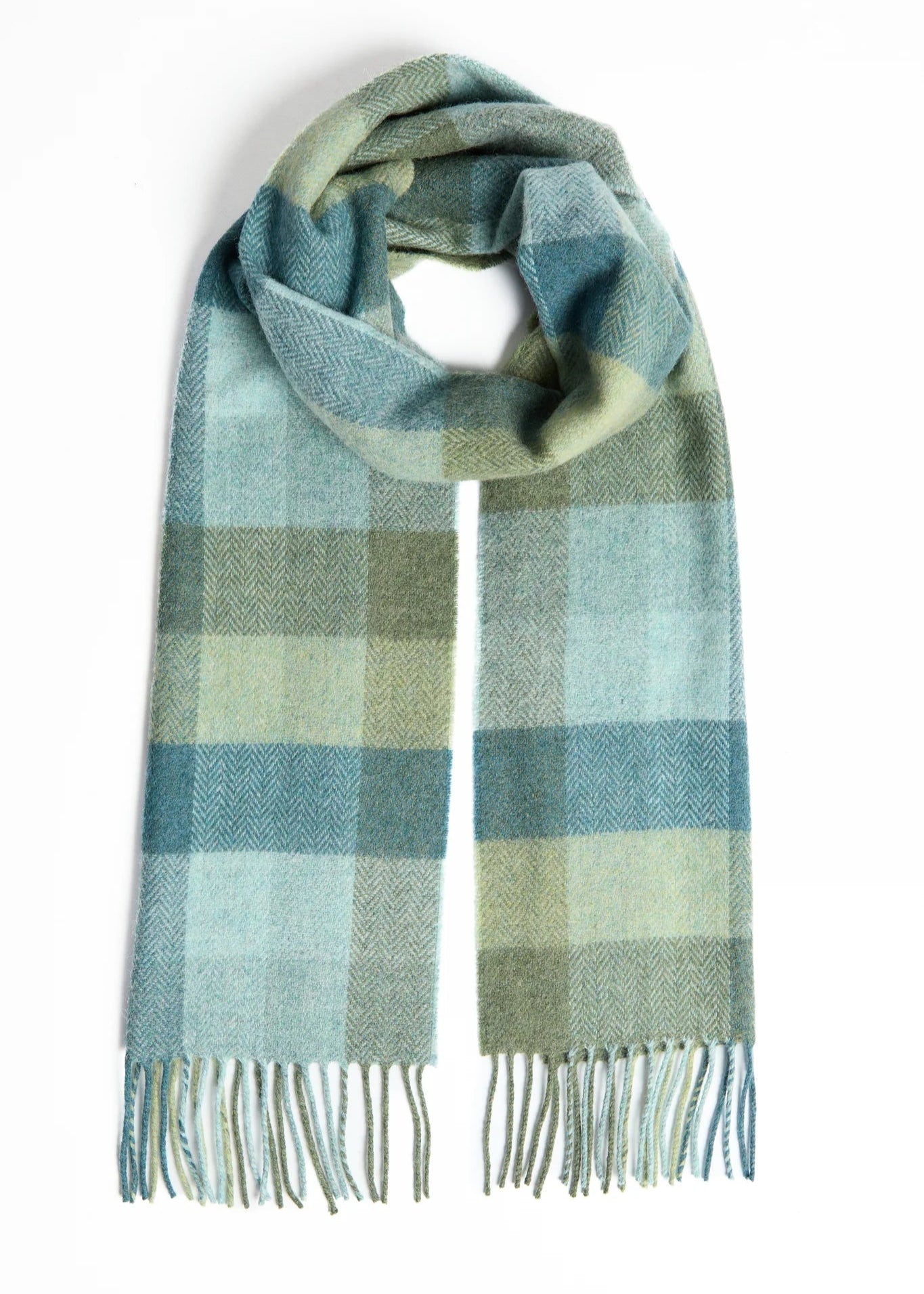 Foxford Lambswool Scarf - Soft Winter Wool Scarf for Men & Women, Green and Blue Check Plaid Pattern - Perfect for Cold Weather, Outdoor Activities and Fashion Accessories