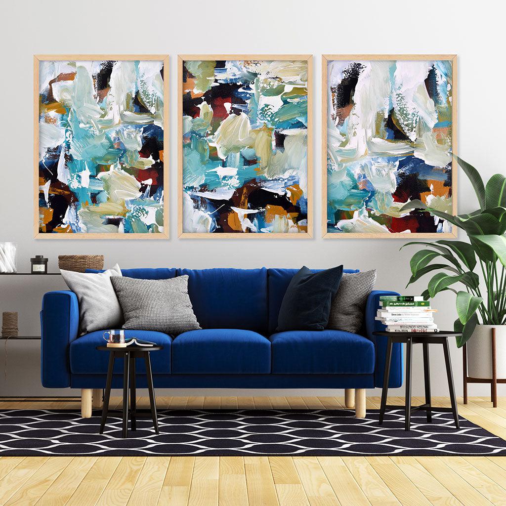 Turquoise Gold Textures Print Set of 3 - Modern Abstract Wall Art for Living Room, Bedroom & Office Decor