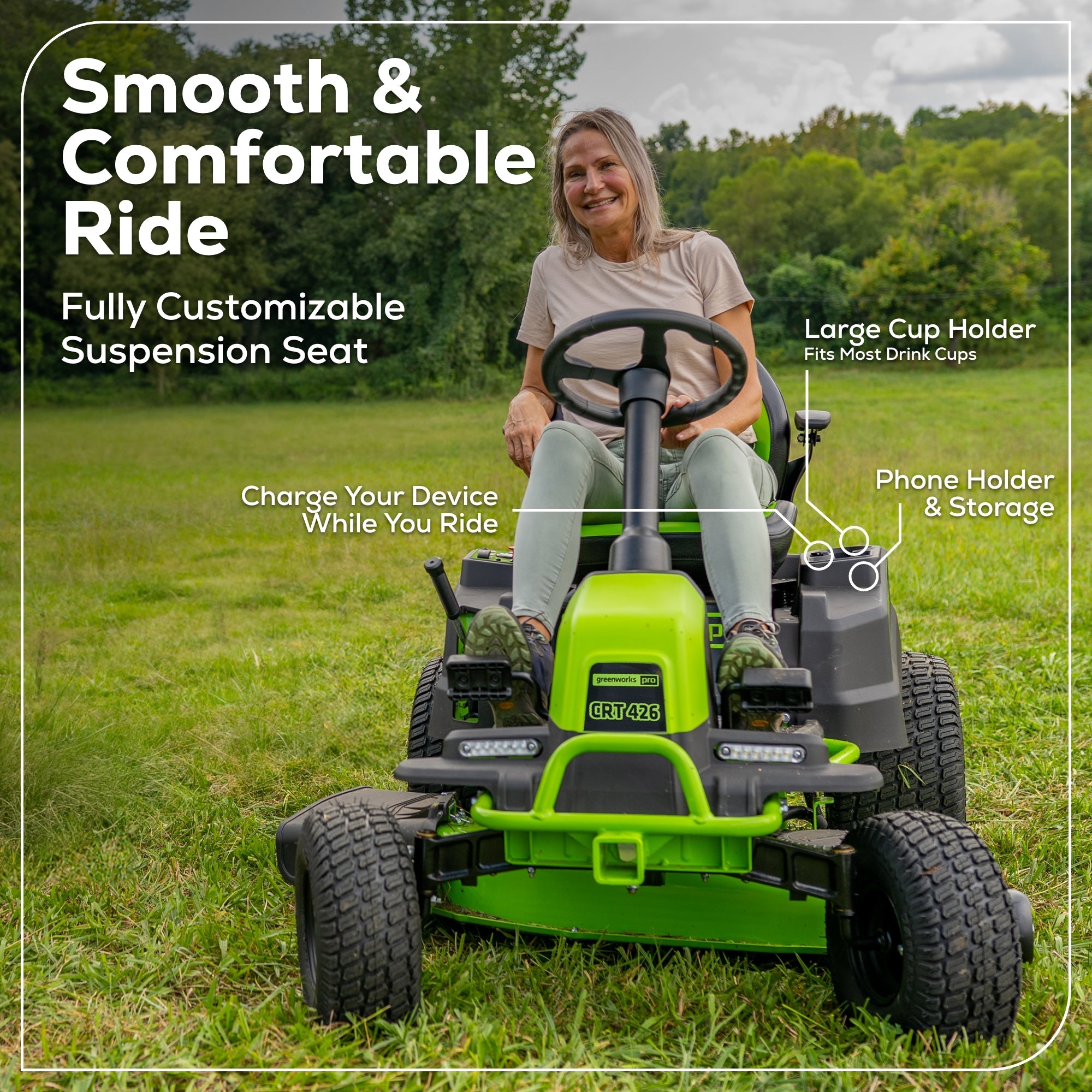 Refurbished 60V 42-Inch Cordless Battery-Powered Riding Lawn Mower - Perfect for Large Yards, Landscaping & Commercial Use