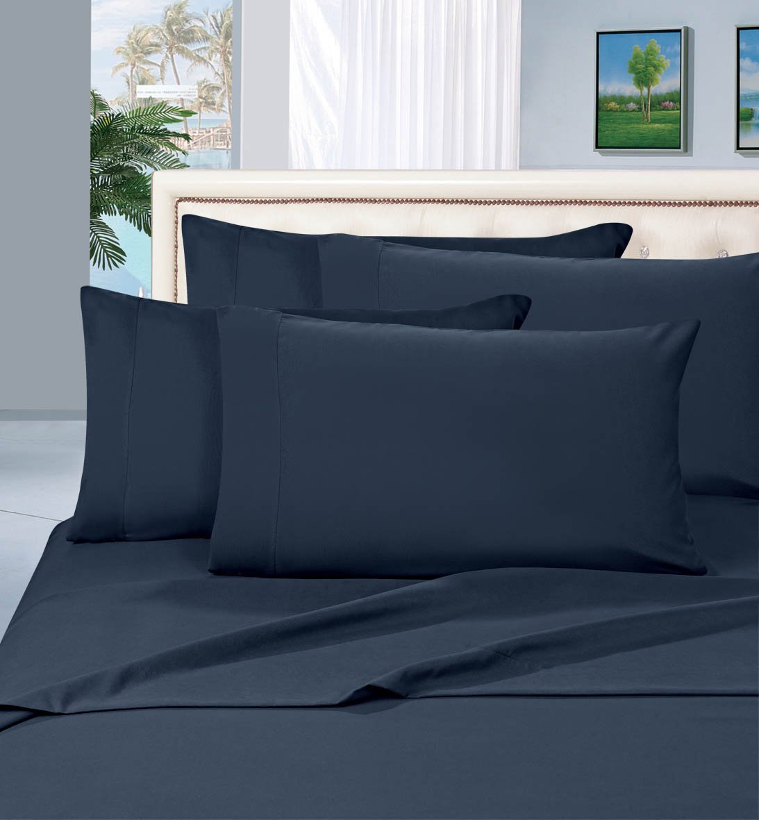 Luxury 6-Piece King Size Bed Sheet Set - 1500 Thread Count Hotel Quality Silky Soft & Wrinkle Resistant - Navy Blue for Ultimate Comfort in Bedroom, Guest Room or Vacation Home