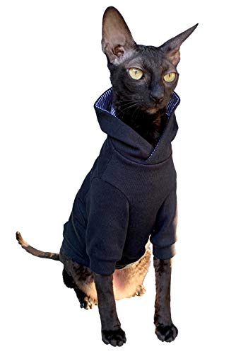 Black Sphynx Cat Hoodie for Hairless Cats - Soft & Warm Pet Clothes (Medium) - Perfect for Indoor & Outdoor Winter Protection