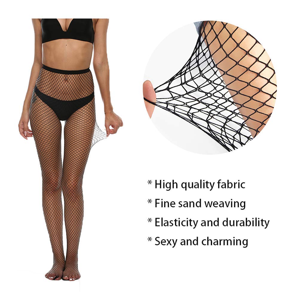 MANZI 4 Pairs Women's Fishnet Tights - Sexy Cross Mesh Stockings, Black Fishnet Pantyhose for Party, Halloween & Cosplay Outfits
