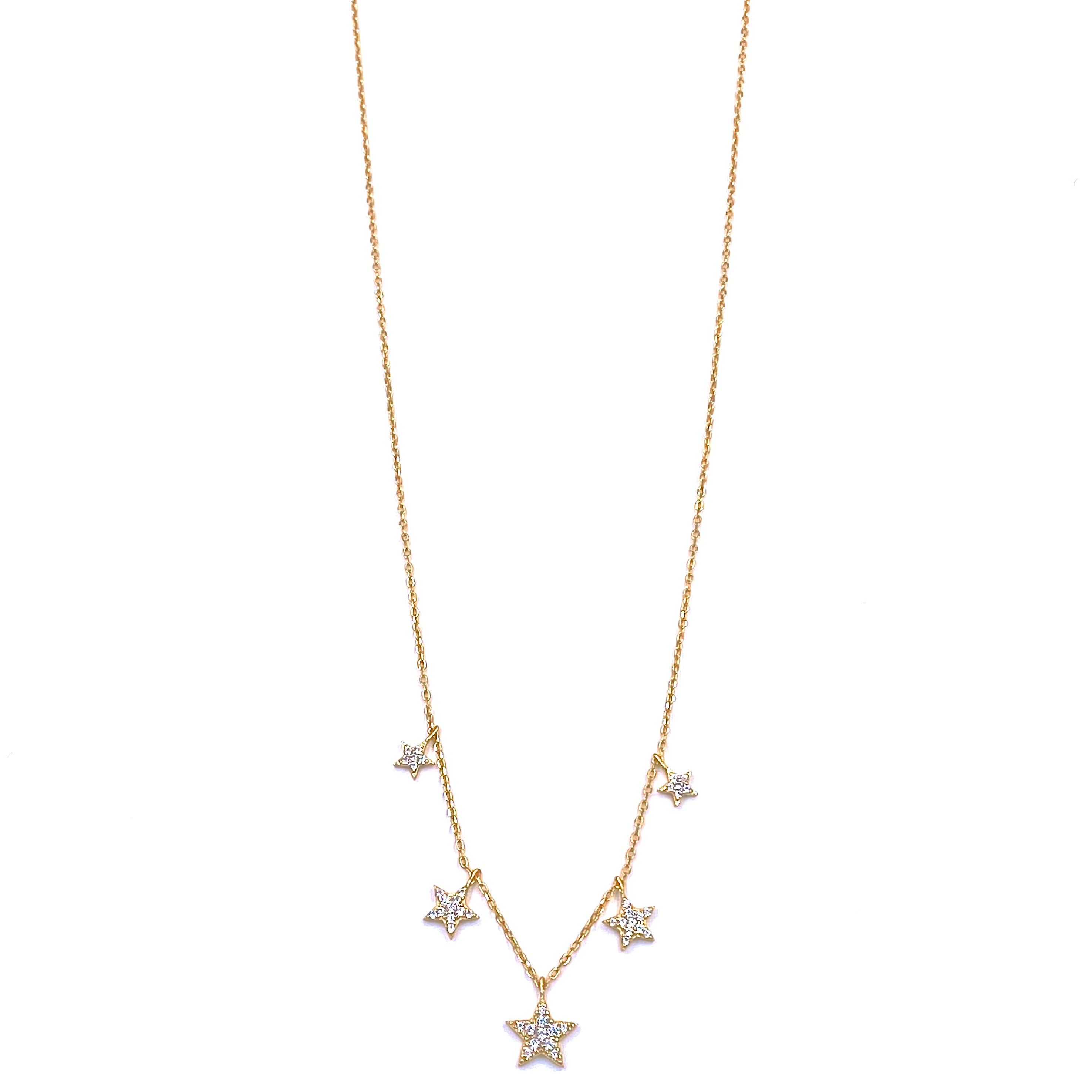 Ashley Gold Sterling Silver Gold Plated 5-Star CZ Drop Necklace for Women - Elegant Dangling Pendant Jewelry for Parties, Weddings & Special Occasions