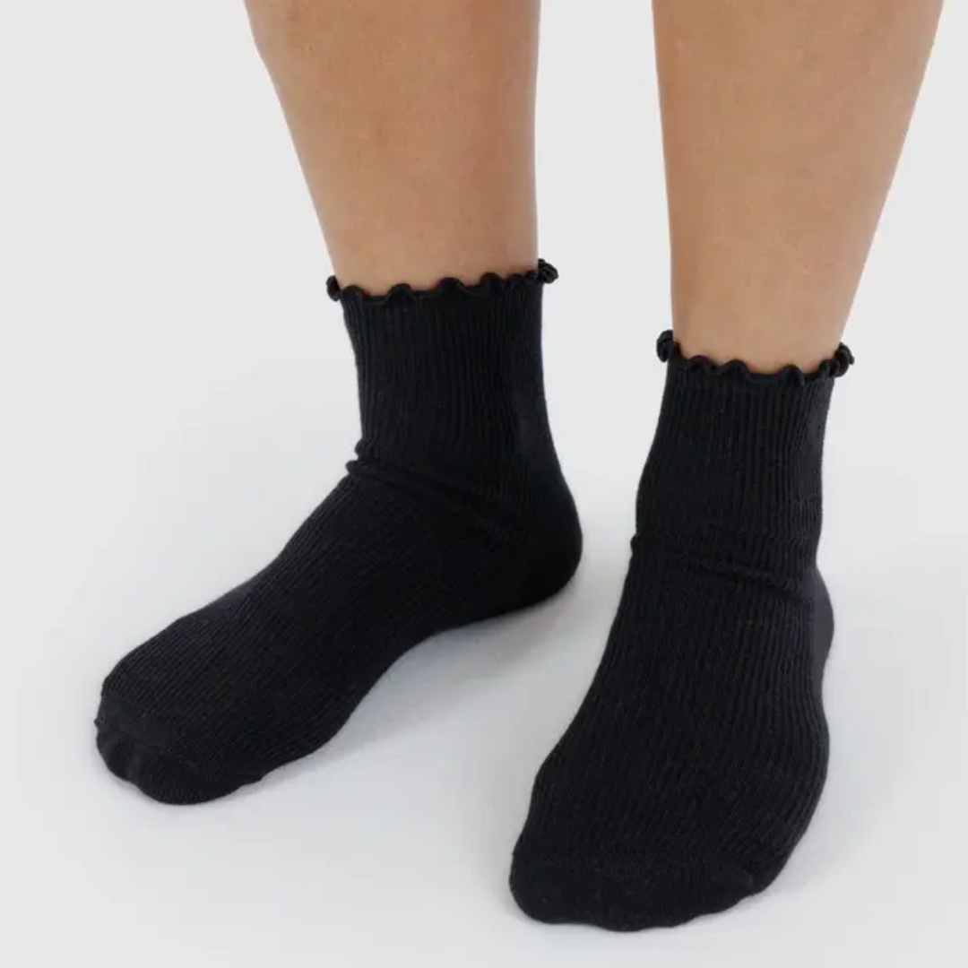 BAGGU Lettuce Edge Socks - 2 Pack (Grey & Black) - Comfortable & Stylish Ankle Socks for Women - Perfect for Casual Wear, Workouts & Everyday Use