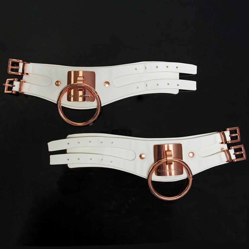 Coquette Luxury Faux Leather Cuffs With Interlocking O Rings - Stylish BDSM Restraints for Couples Play & Fashion Accessories