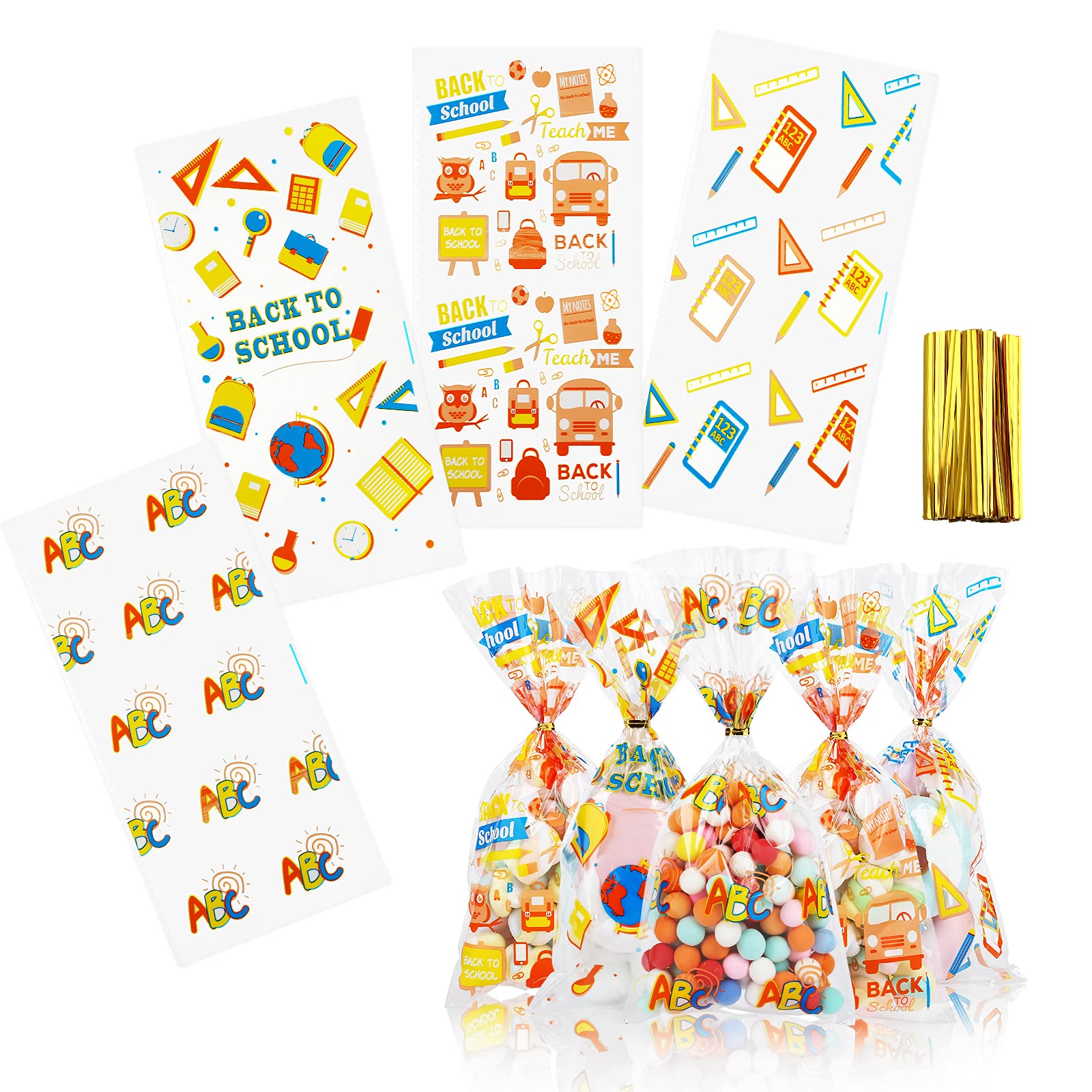 Kesote 100-Pack Clear Cellophane Goodie Bags with Twist Ties - Bulk Candy Treat Bags for School Parties, Birthday Favors & Holiday Decorations - Perfect for Classroom Rewards, Halloween Treats & Baby Shower Gifts