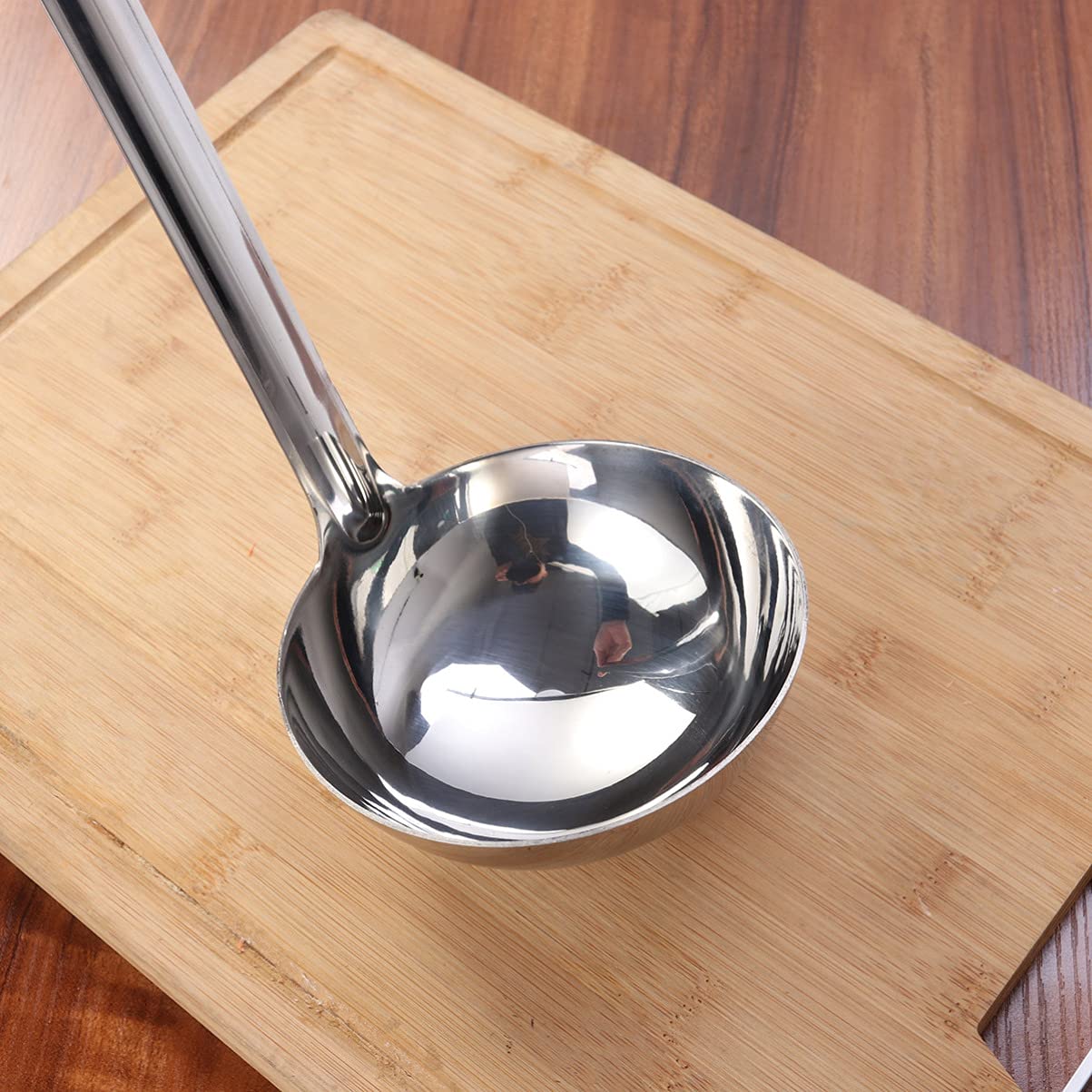 Premium Stainless Steel Soup Ladle with Long Handle - Durable Kitchen Utensil for Serving Soups, Stews, and Sauces - Perfect for Home Cooking, Restaurants, and Catering Events