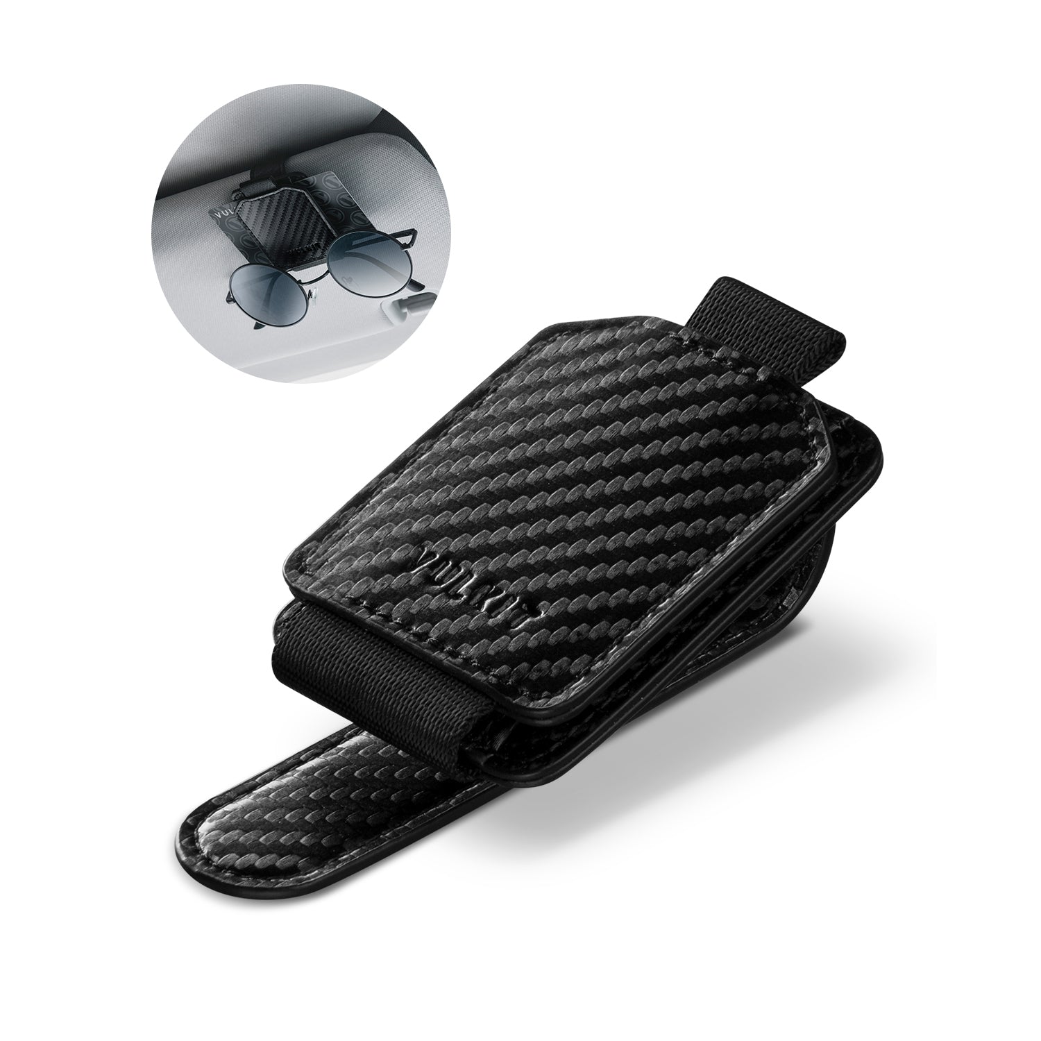 VSH100 Magnetic Leather Sunglasses Holder & Card Organizer - Car Sun Visor Clip for Eyewear & Credit Cards Storage (Perfect for Driving, Travel & Daily Use)