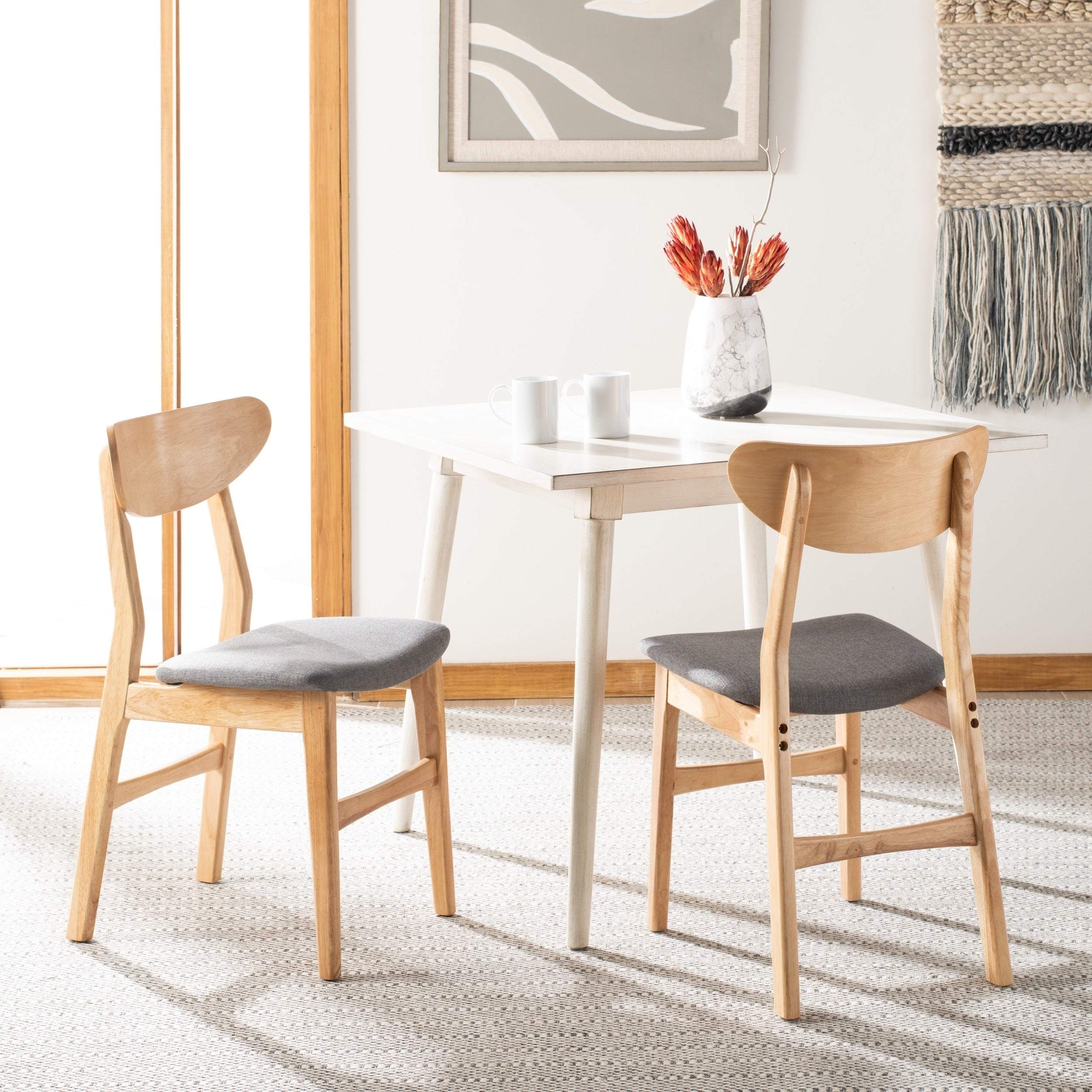 Vintage Mid-Century Modern Dining Chairs Set of 2 - Ivory Upholstered Contemporary Accent Chairs with Natural Wood Finish | Perfect for Dining Room, Kitchen, Breakfast Nook & Home Decor