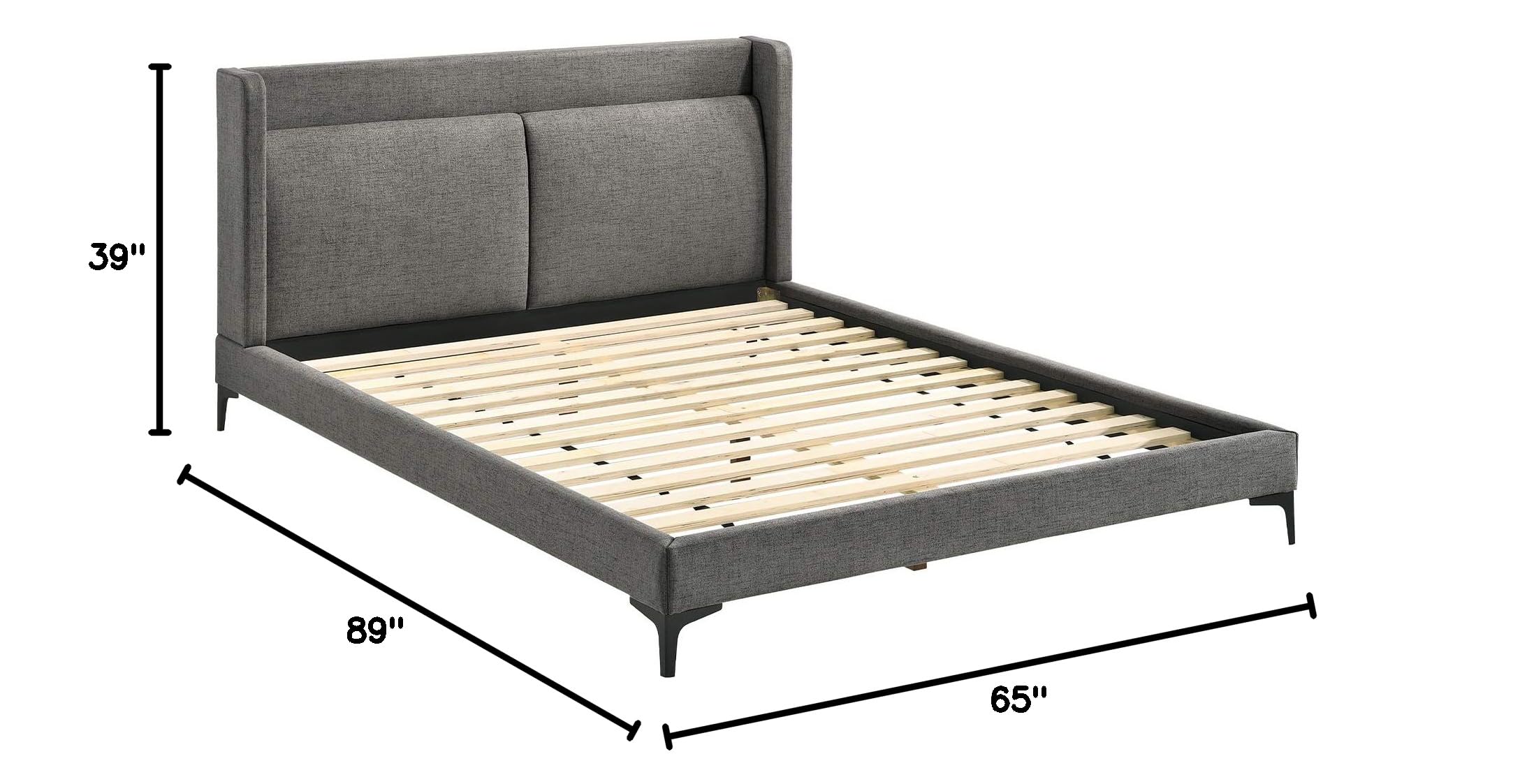 Armen Living Legend 3-Piece Queen Size Bedroom Set with Platform Bed and Nightstands, Gray/Black Fabric - Perfect for Modern Master Bedrooms and Guest Rooms