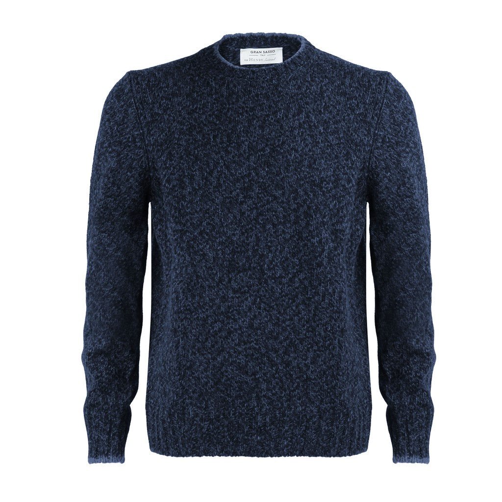 GRAN SASSO Men's Crew Neck Sweater - Navy & Beige Striped Casual Knit Pullover for Fall & Winter | Cozy Office Wear & Weekend Outfits
