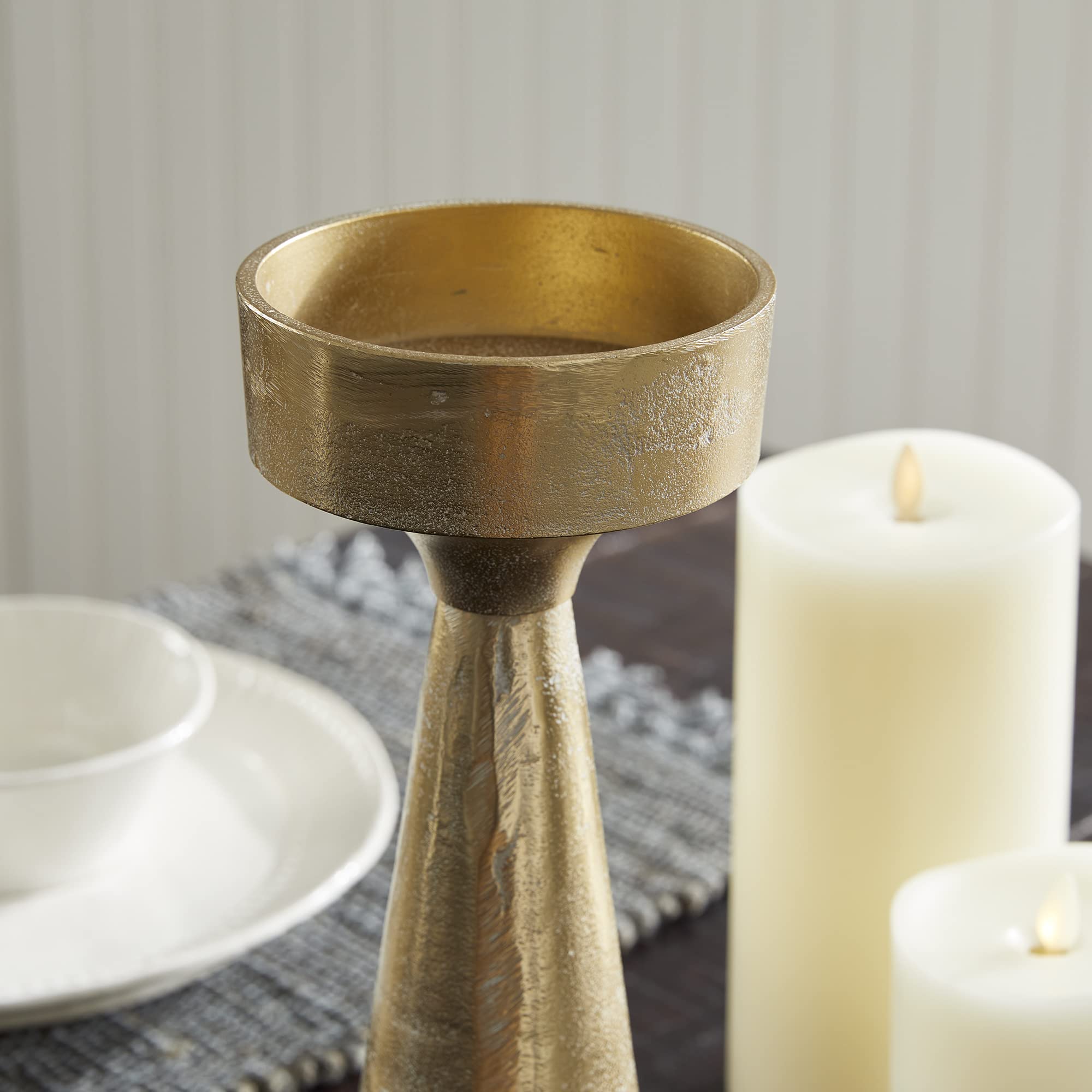 Napa Home & Garden Florence Small White Ash Gold Candle Stand - Elegant Decorative Holder for Living Room, Bedroom, Wedding & Party Decor