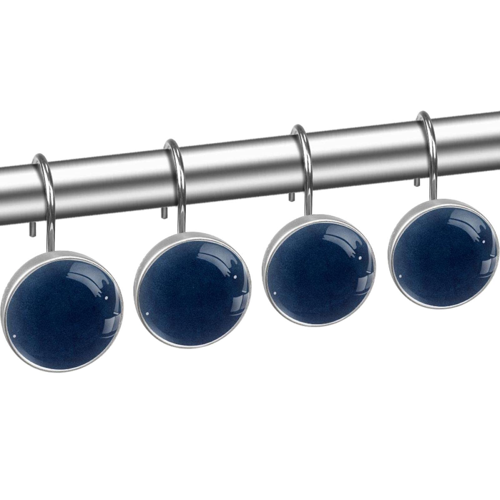 12 Pack Navy Blue Rustproof Shower Curtain Hooks - Decorative Bathroom Curtain Rings for Shower, Bathtub, and Window Drapes