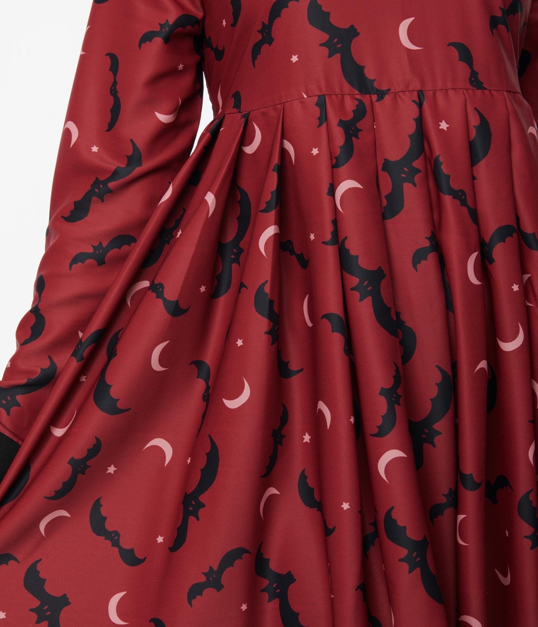 Vintage Burgundy & Black Bats Baby Doll Dress - Gothic Lolita Style for Halloween, Cosplay & Night Out