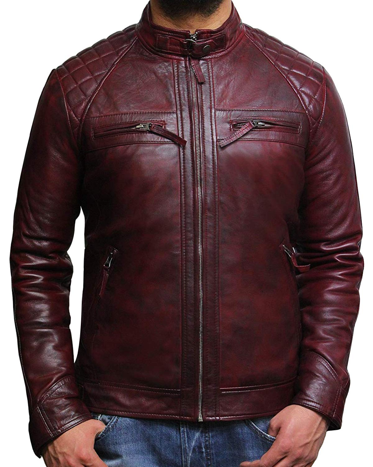 BRANDSLOCK Genuine Lamb Skin Leather Jacket for Men - Motorcycle Biker Jacket with Premium Quality - Perfect for Riding, Casual Wear & Outdoor Adventures